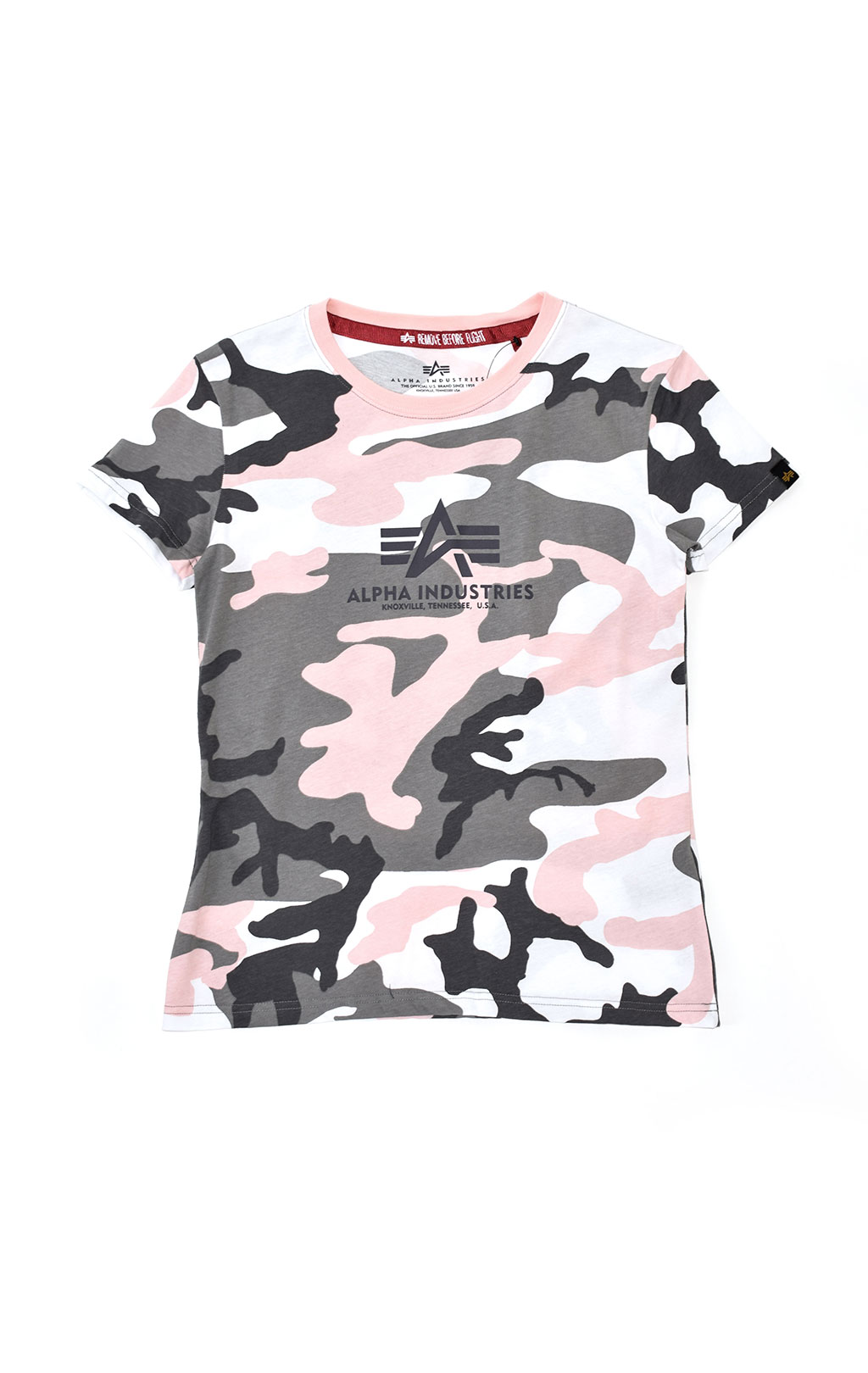 Женская футболка ALPHA INDUSTRIES NEW CAMO BASIC T grey pink camo 