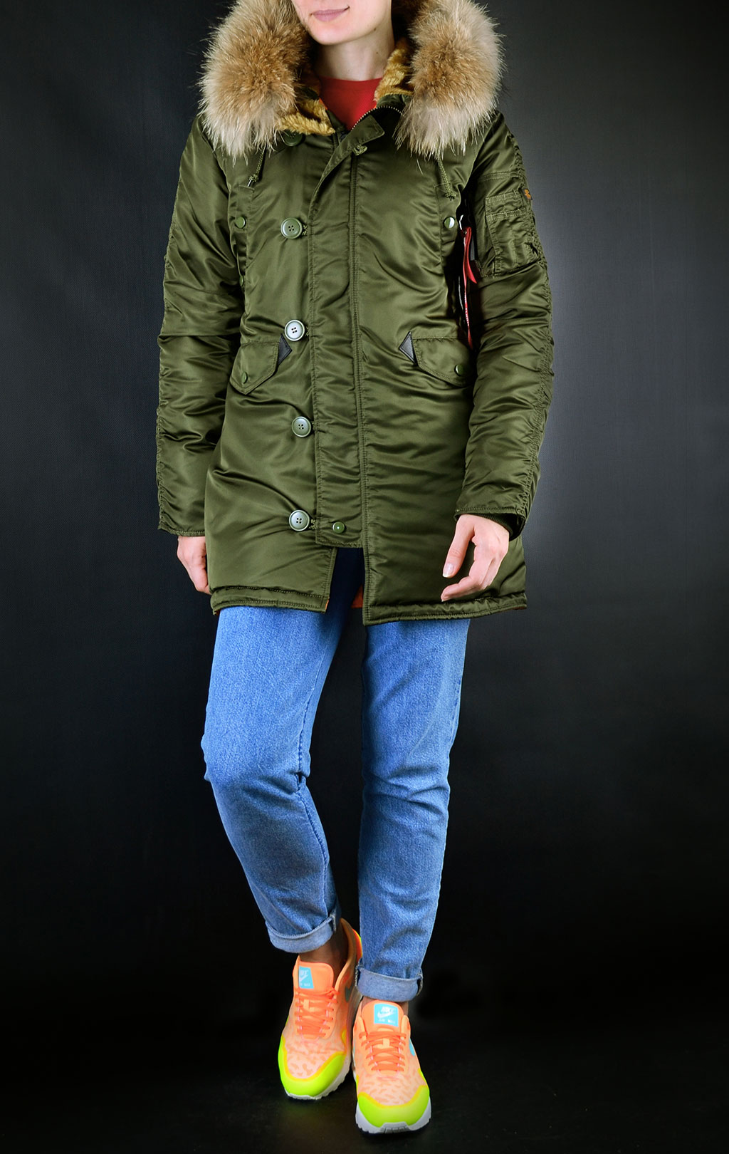 Женская аляска ALPHA INDUSTRIES VF 59 N-3B натур. мех dark green 