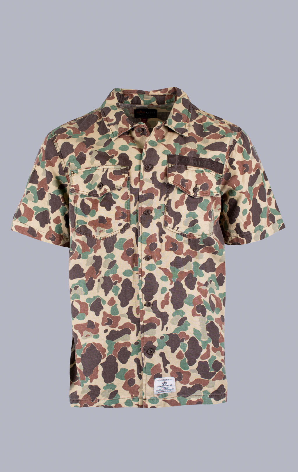Ветровка-рубашка ALPHA INDUSTRIES SHORT SLEEVE WASHED FATIGUE SHIRT JACKET SS 24 m green frogskin camo 