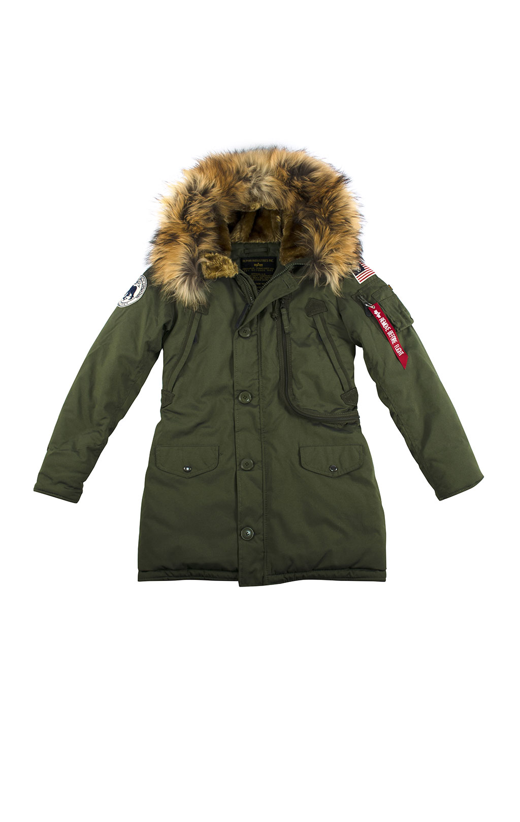 Женская аляска ALPHA INDUSTRIES POLAR натур. мех dark green 