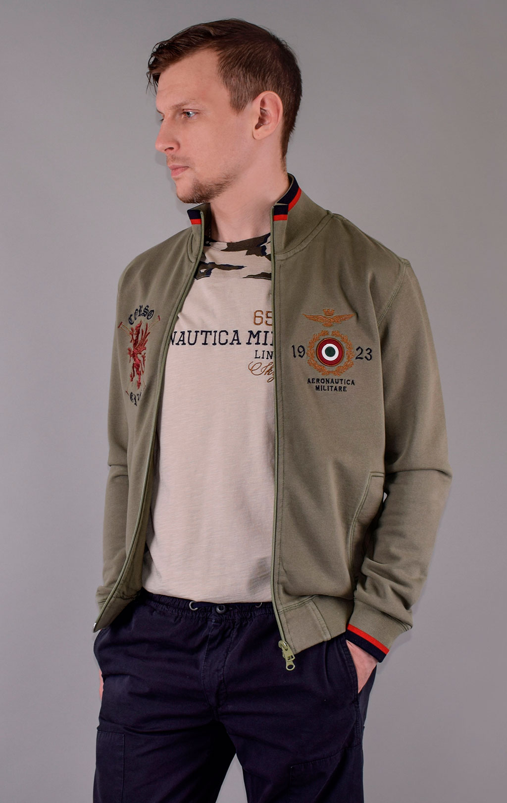 Олимпийка AERONAUTICA MILITARE SS 20/IN verde militare (FE 1488) 