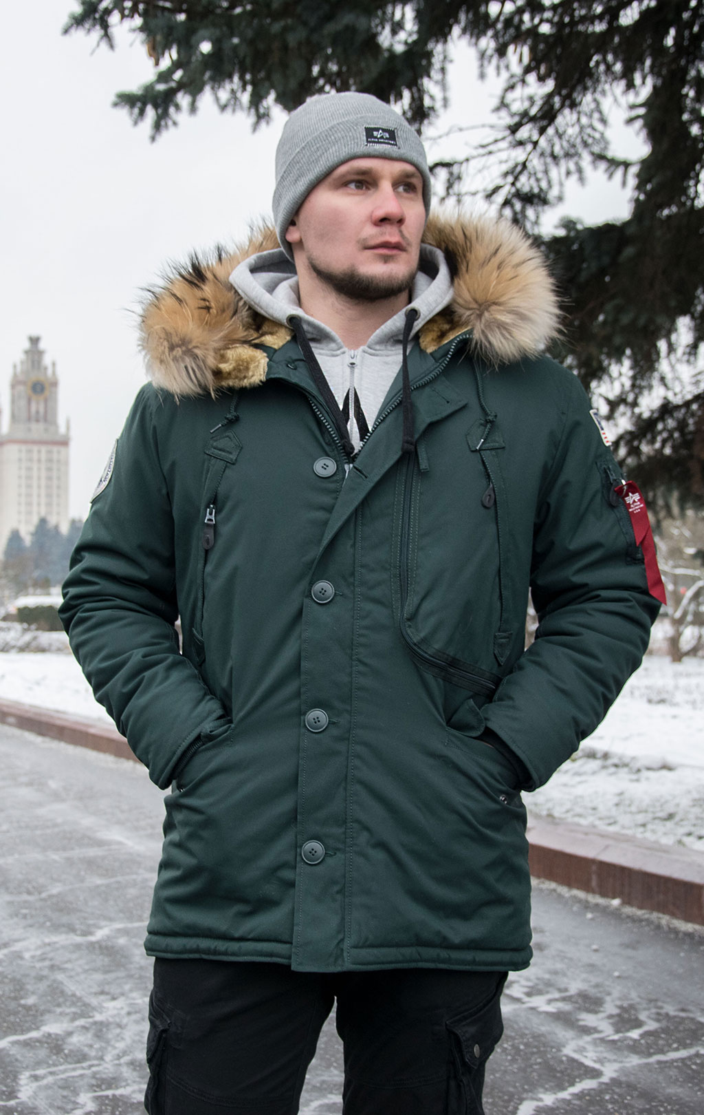 Аляска ALPHA INDUSTRIES POLAR натур. мех dark petrol 