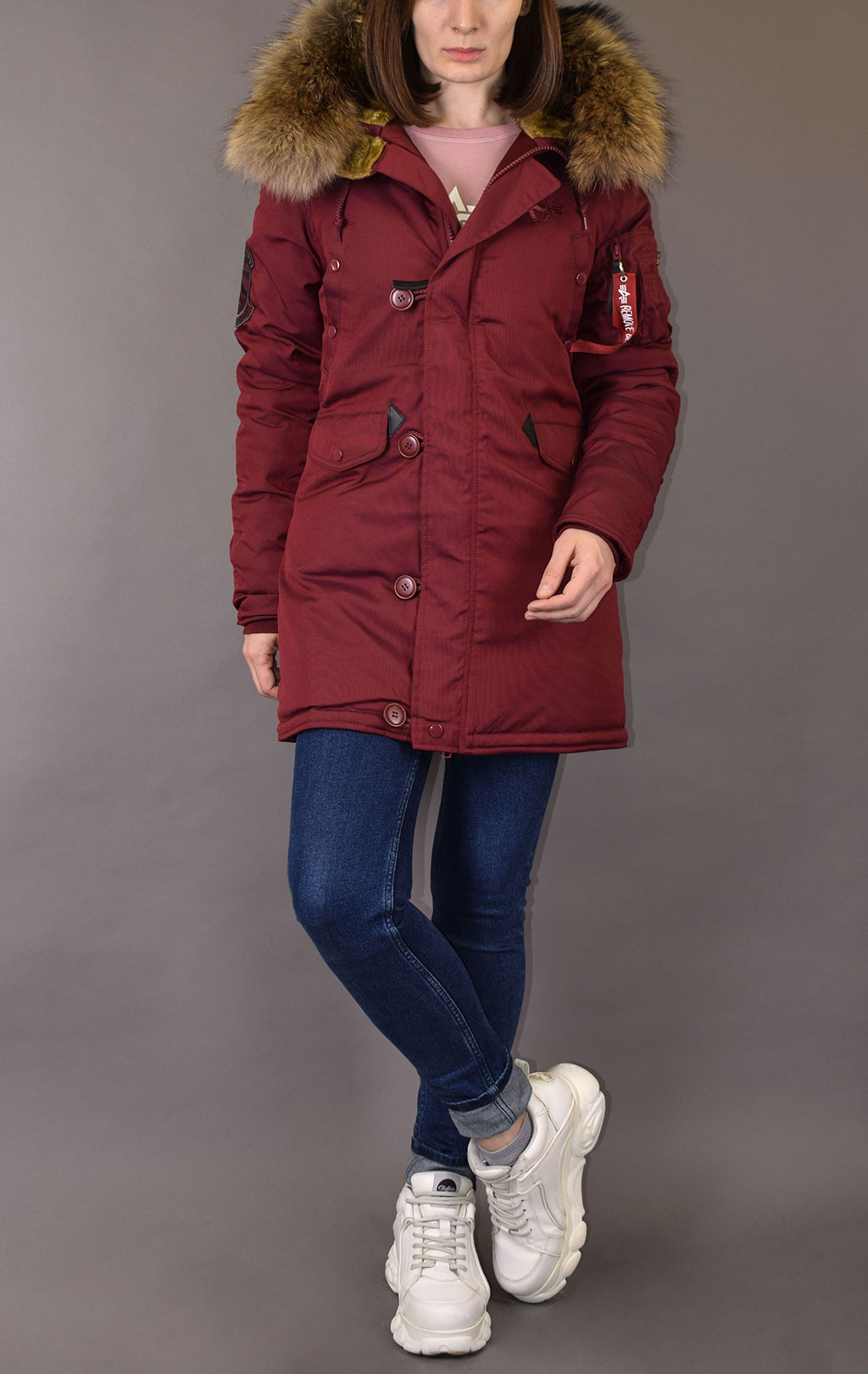 Женская аляска ALPHA INDUSTRIES EXPLORER натур. мех burgundy 