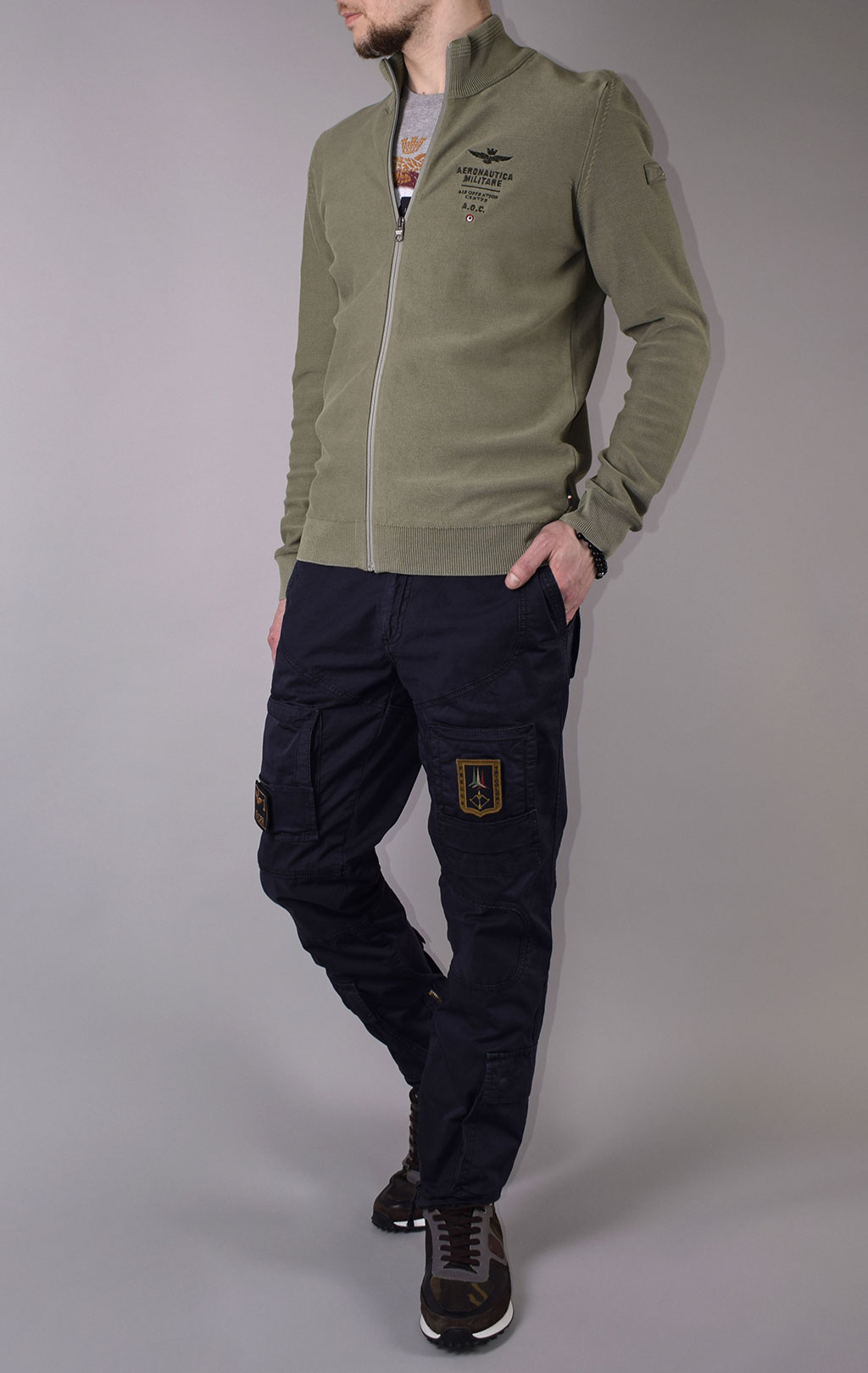 Свитер на молнии AERONAUTICA MILITARE SS 20/IN verde militare (MA 1259) 