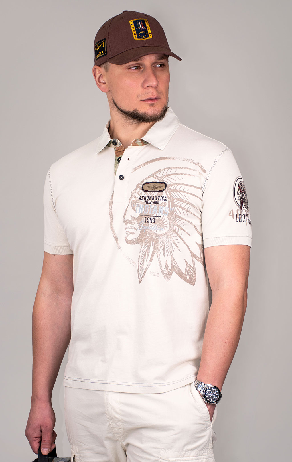 Футболка-поло AERONAUTICA MILITARE INDIAN PRINT SS 24 m/TR dark ice (PO 1781) 