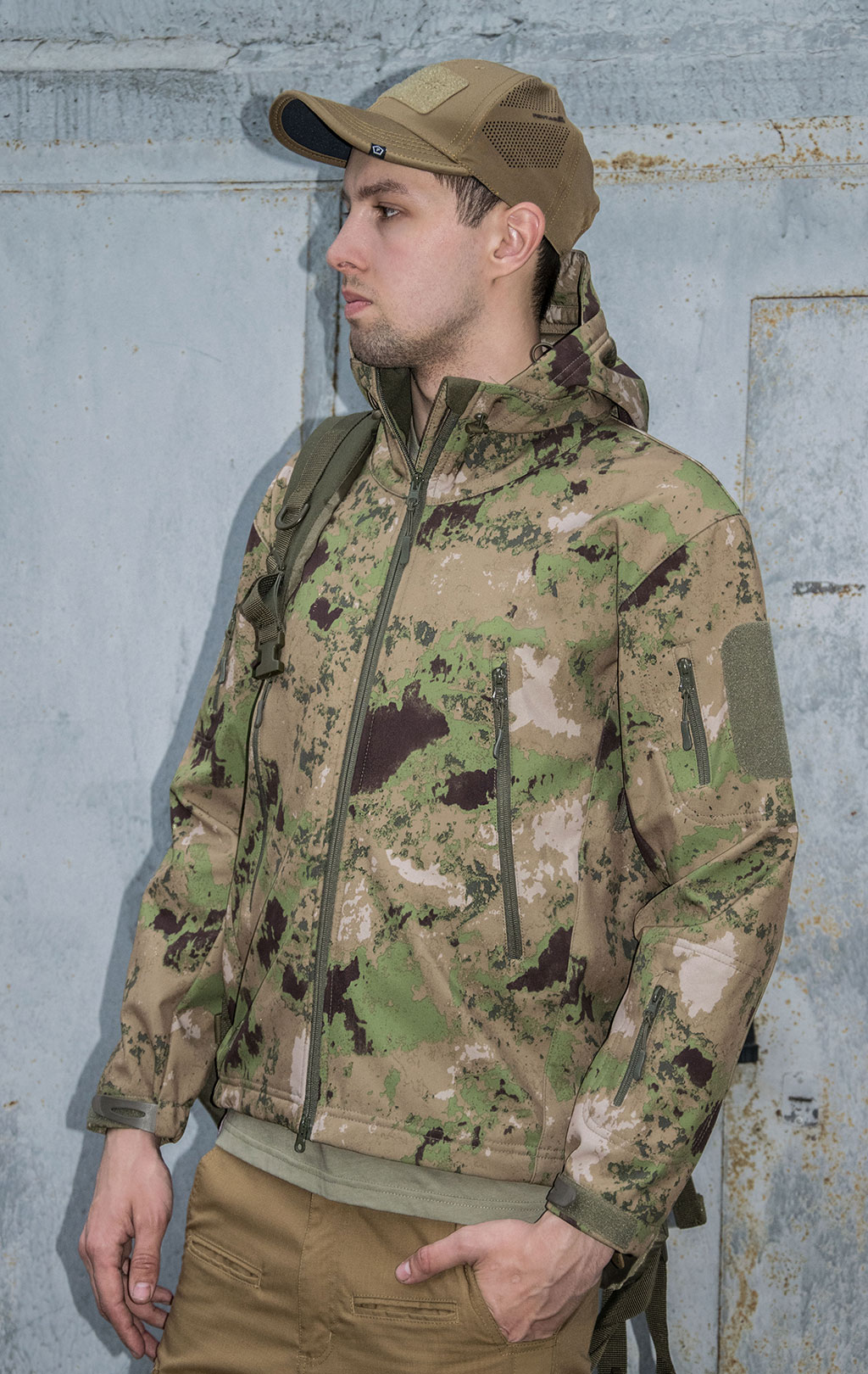 Куртка тактическая Outdoor Tactical Soft Shell с капюшоном camo green Китай