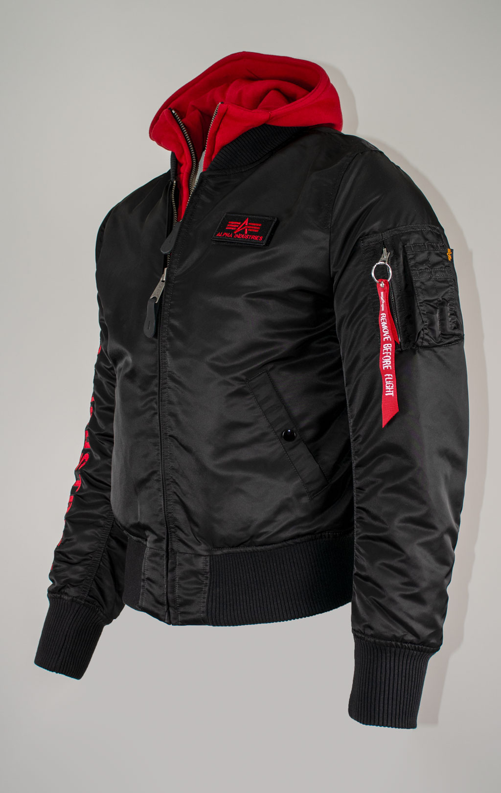 Куртка-бомбер лётная ALPHA INDUSTRIES D-Tec SE big size MA-1 black/red 