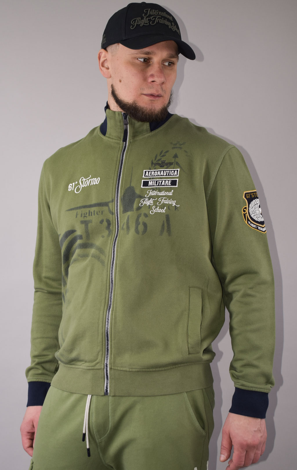 Олимпийка AERONAUTICA MILITARE big size SS 23/TR verde militare (FE 1748) 