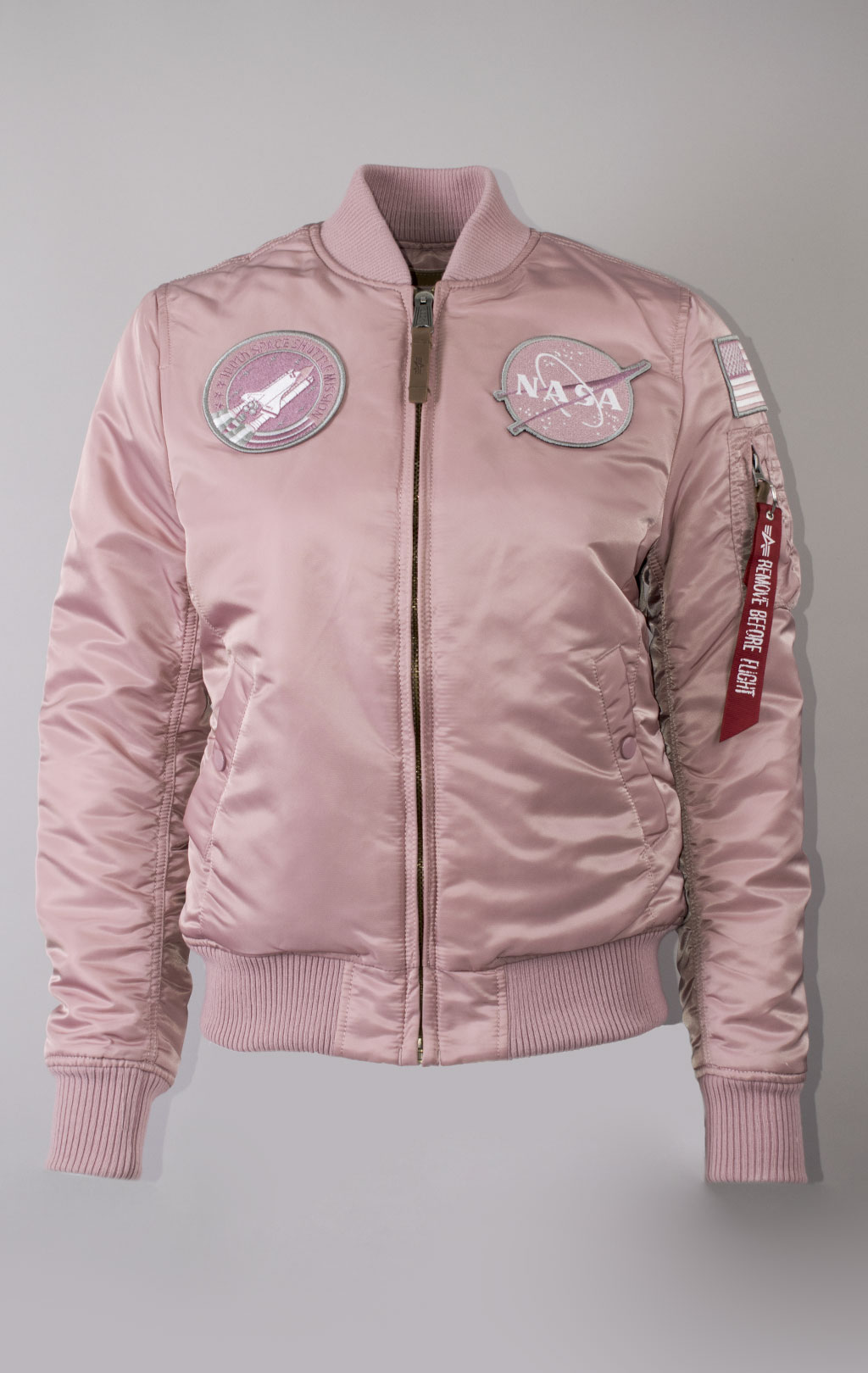 Женская куртка-бомбер лётная ALPHA INDUSTRIES VF NASA MA-1 silver pink 