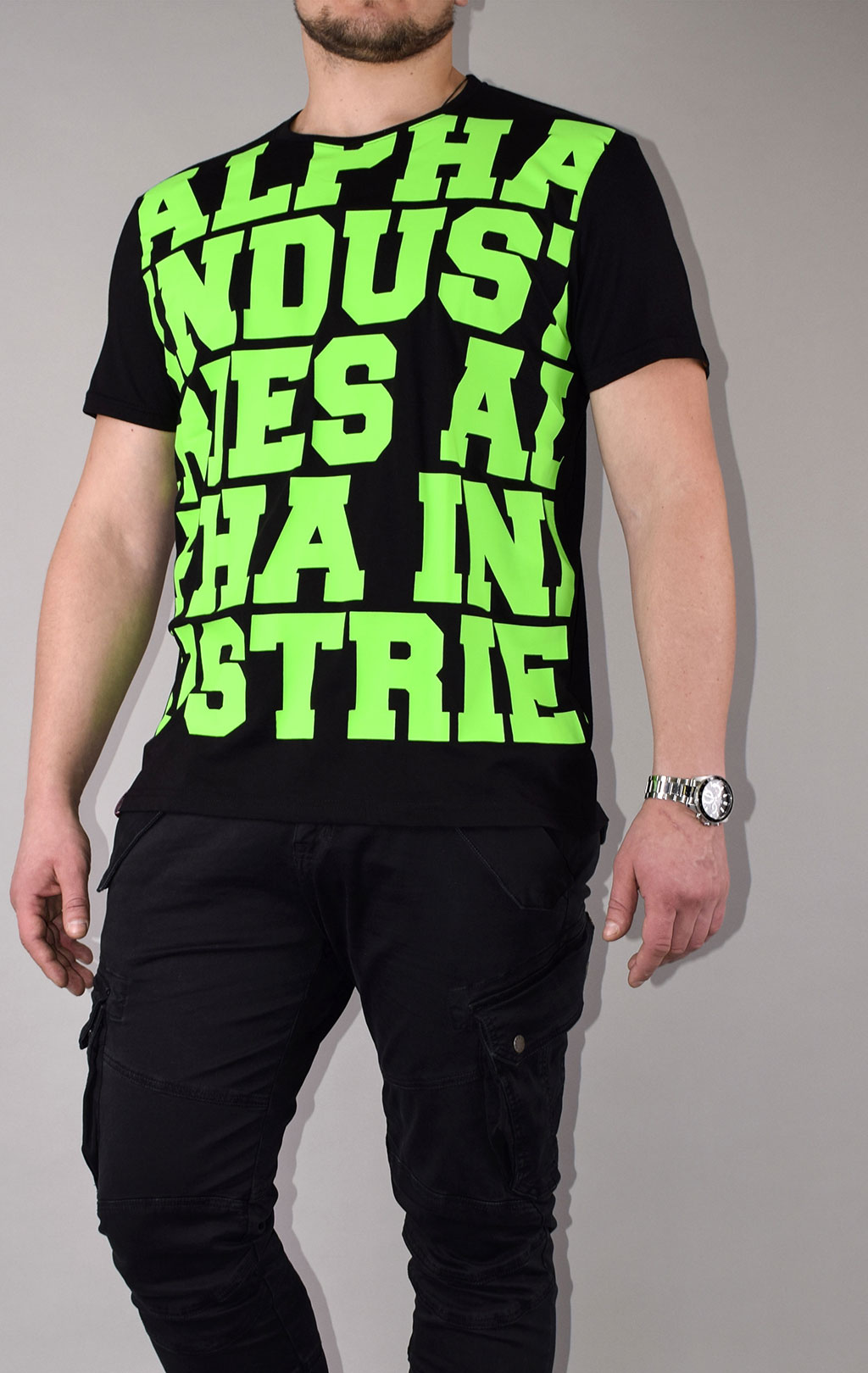 Футболка ALPHA INDUSTRIES BIG LETTERS T black/neon green 