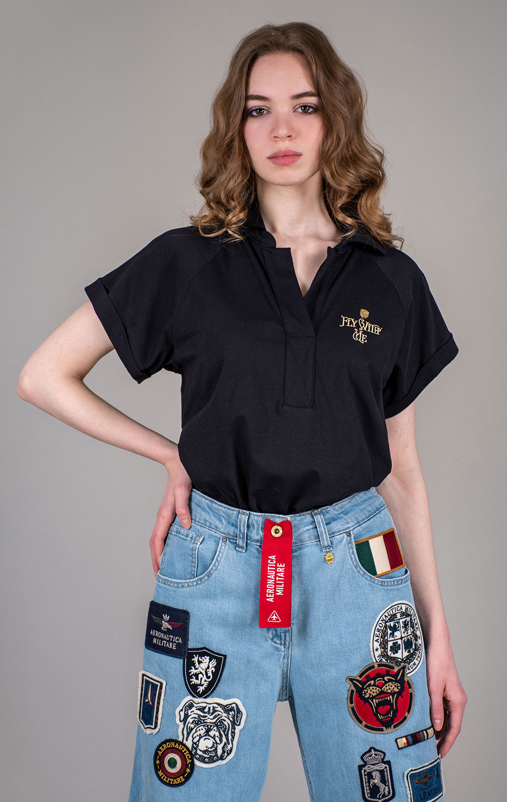 Женская футболка-поло AERONAUTICA MILITARE SS 25 m/IT nero (PO 1839) 