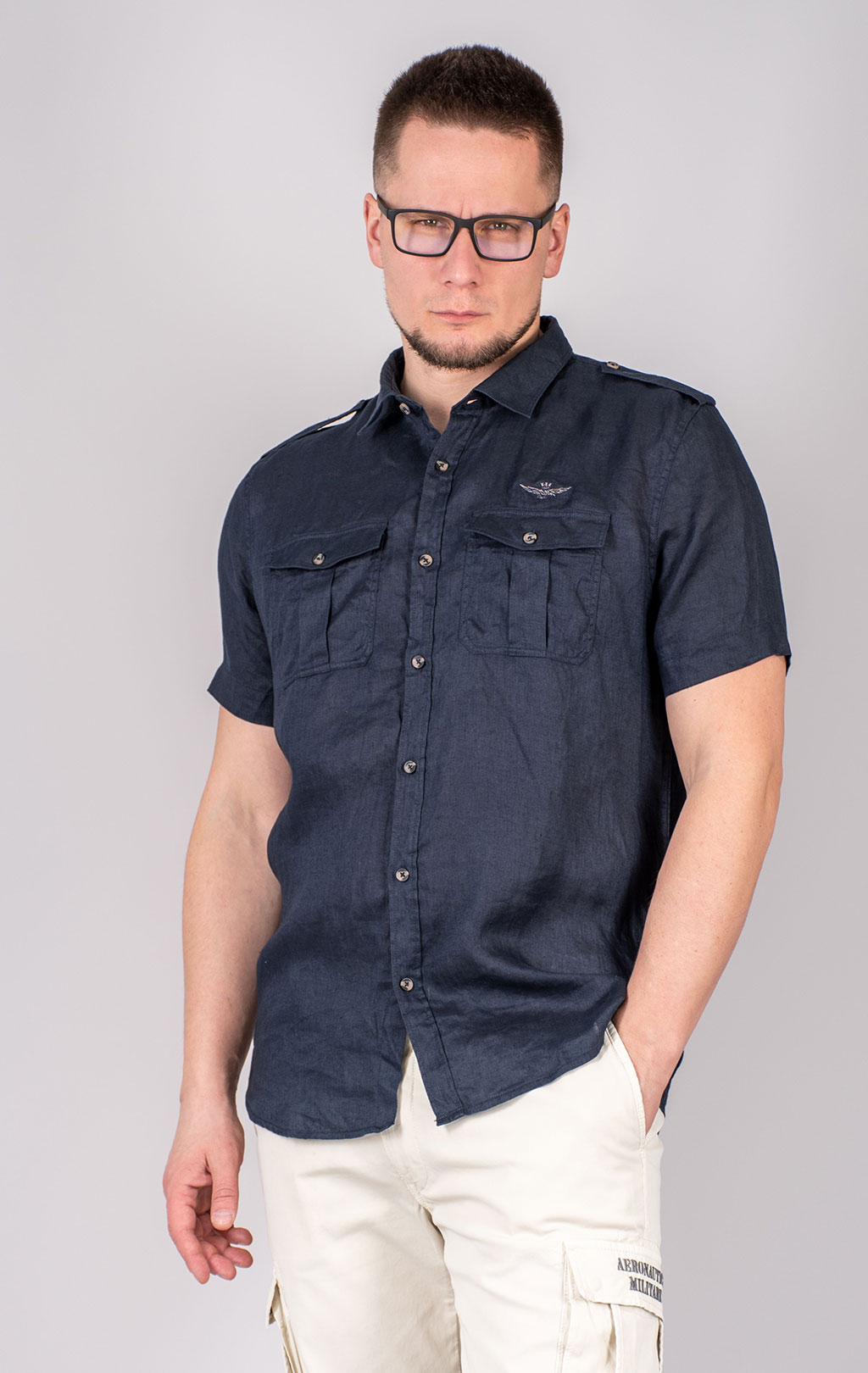 Рубашка AERONAUTICA MILITARE короткий рукав/SS 25 m/BD blue navy (CA 1278) 