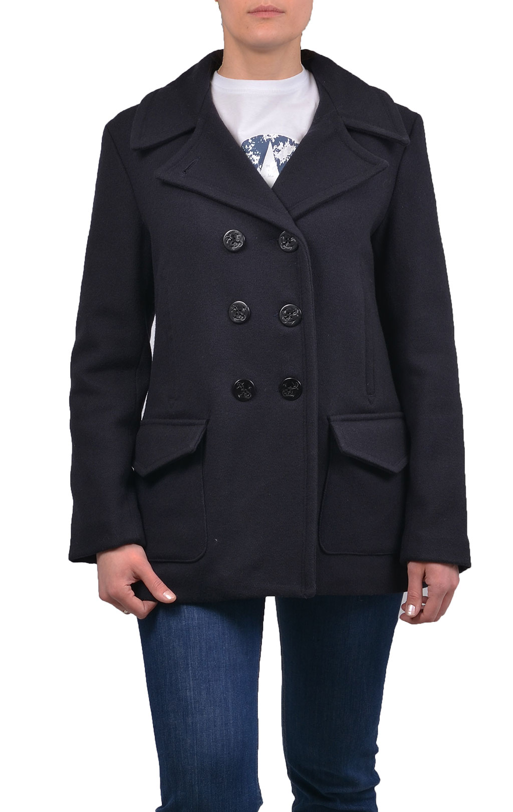 Женский бушлат морской COCKPIT Pea Coat navy (W28I002) 