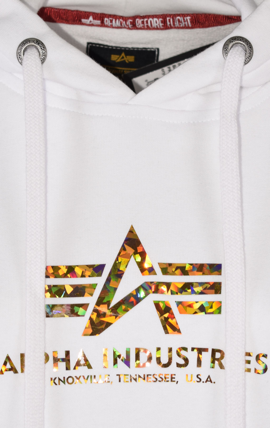 Женская толстовка ALPHA INDUSTRIES NEW BASIC HOODY HOL. PRINT white/gold crystal 