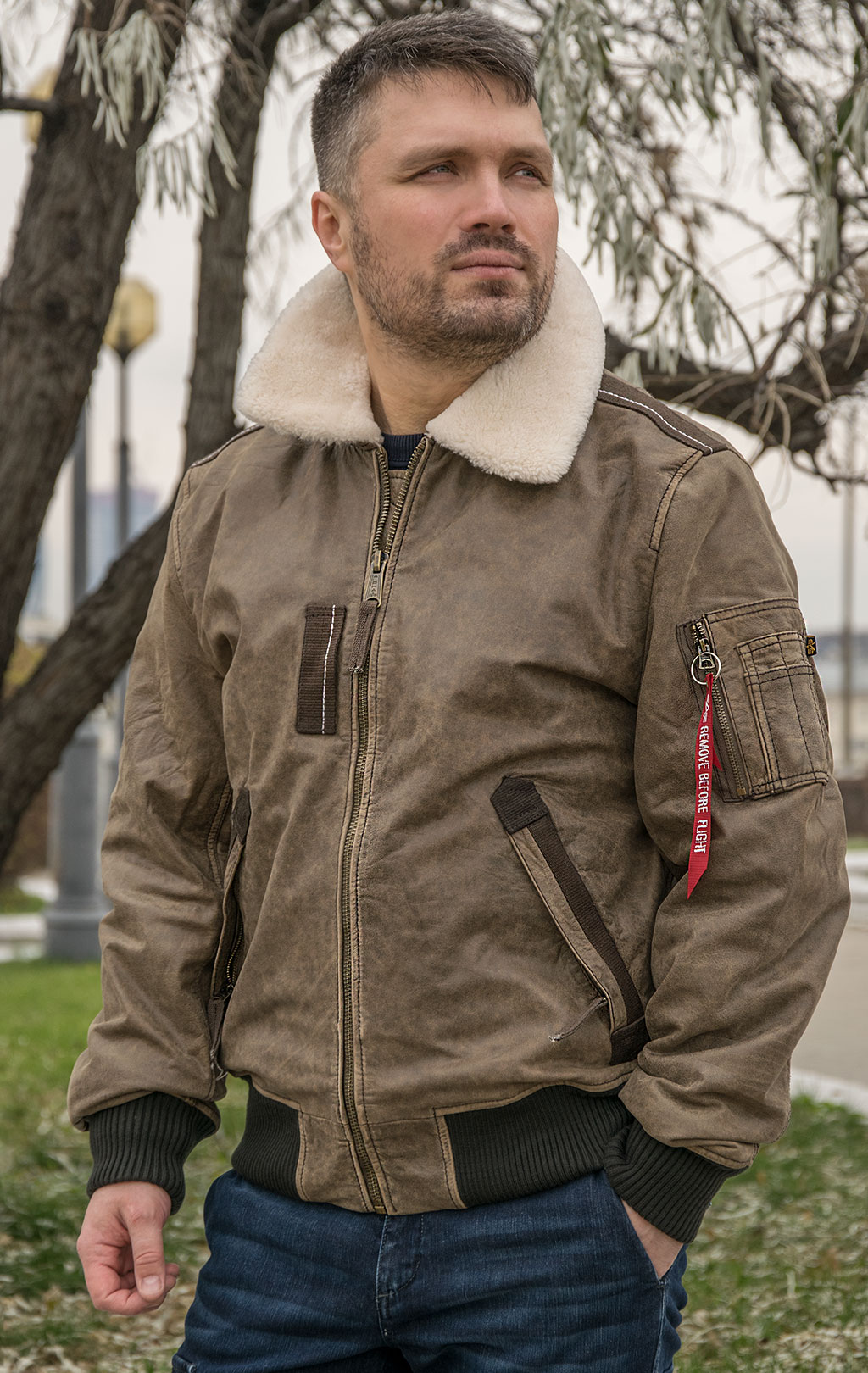 Куртка-пилот ALPHA INDUSTRIES INJECTOR-III LEATHER кожа vintage brown 