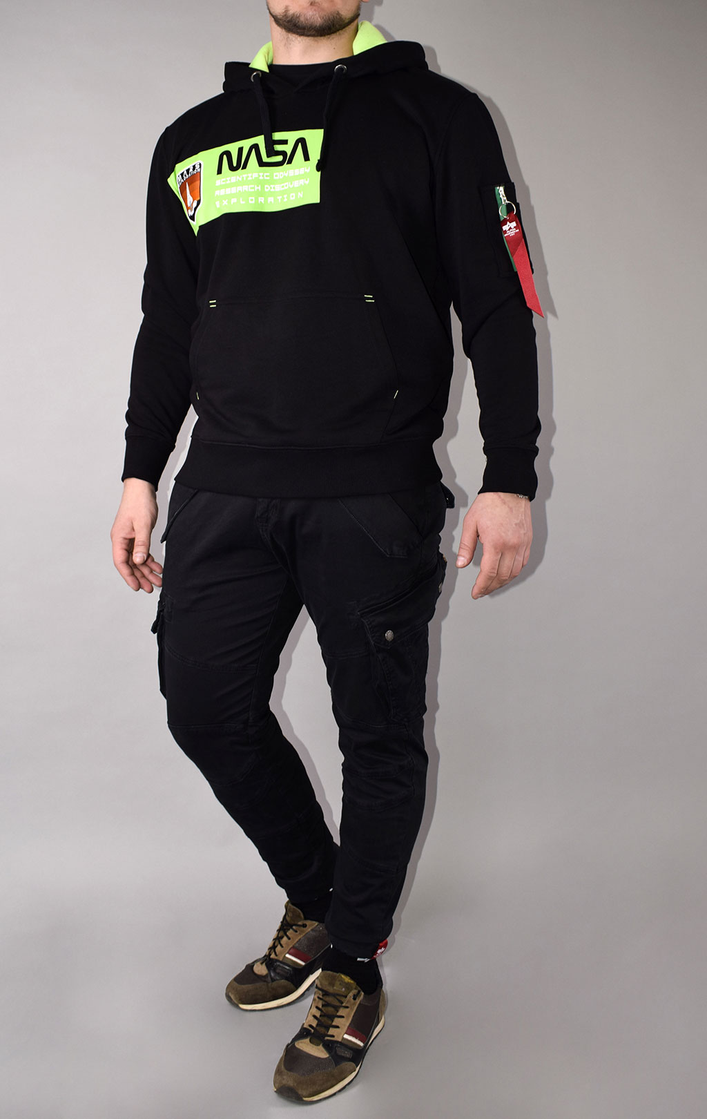 Толстовка ALPHA INDUSTRIES MARS NEON NASA HOODY black/neon green 