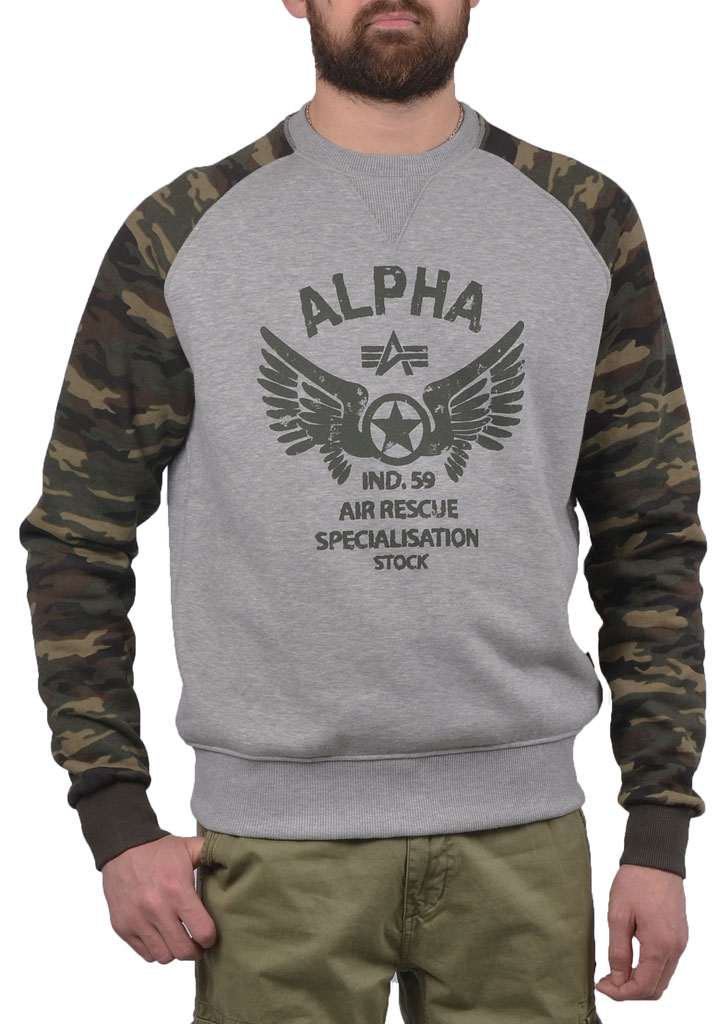 Свитшот ALPHA INDUSTRIES RESCUE CREW NECK grey heather 