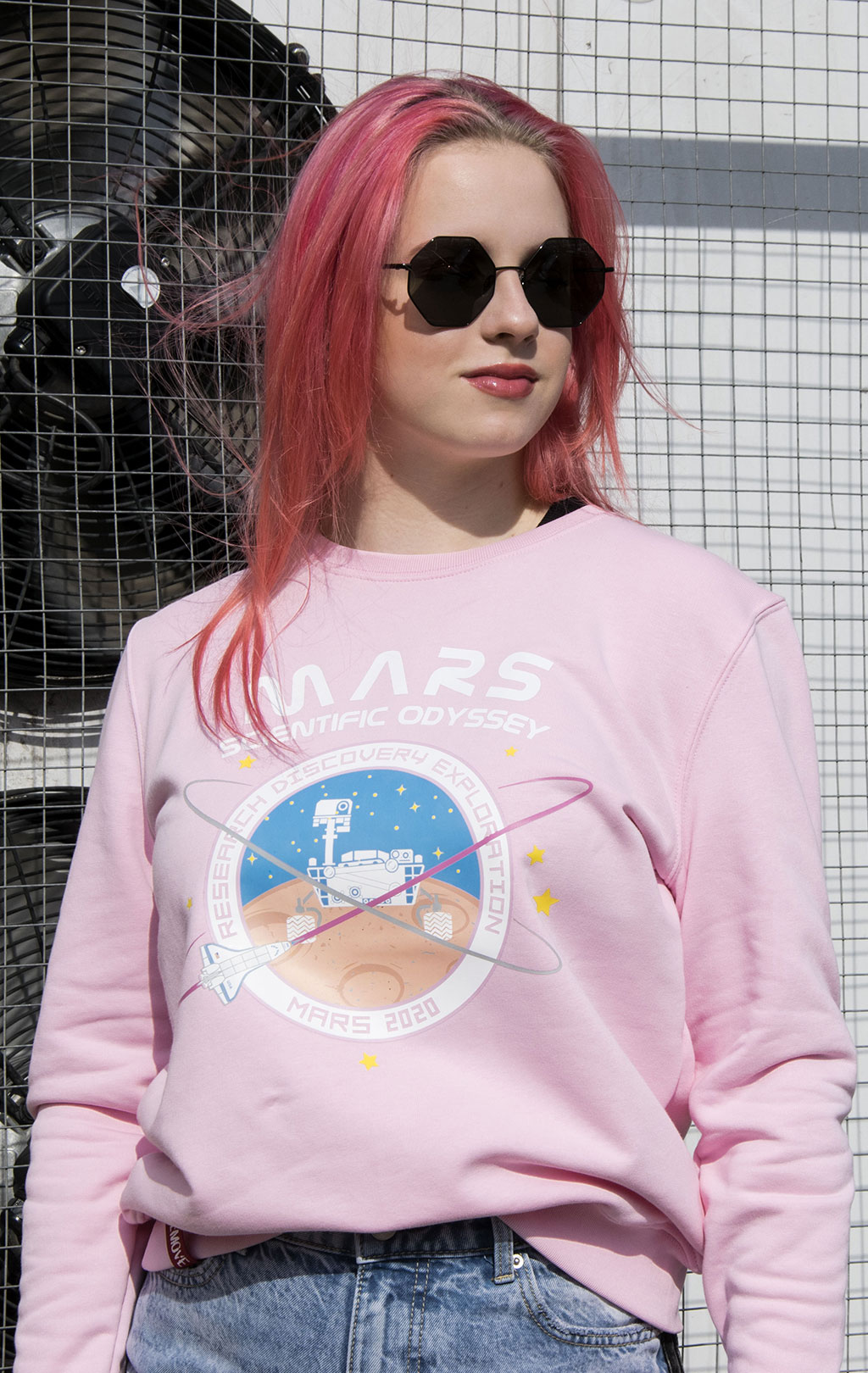 Женский свитшот ALPHA INDUSTRIES NASA MISSION TO MARS SWEATER pastel/neon pink 