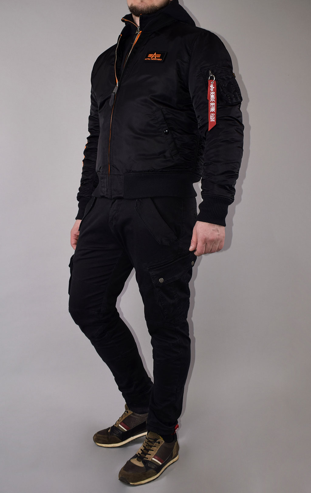 Куртка-бомбер лётная ALPHA INDUSTRIES D-Tec SE MA-1 black/orange 