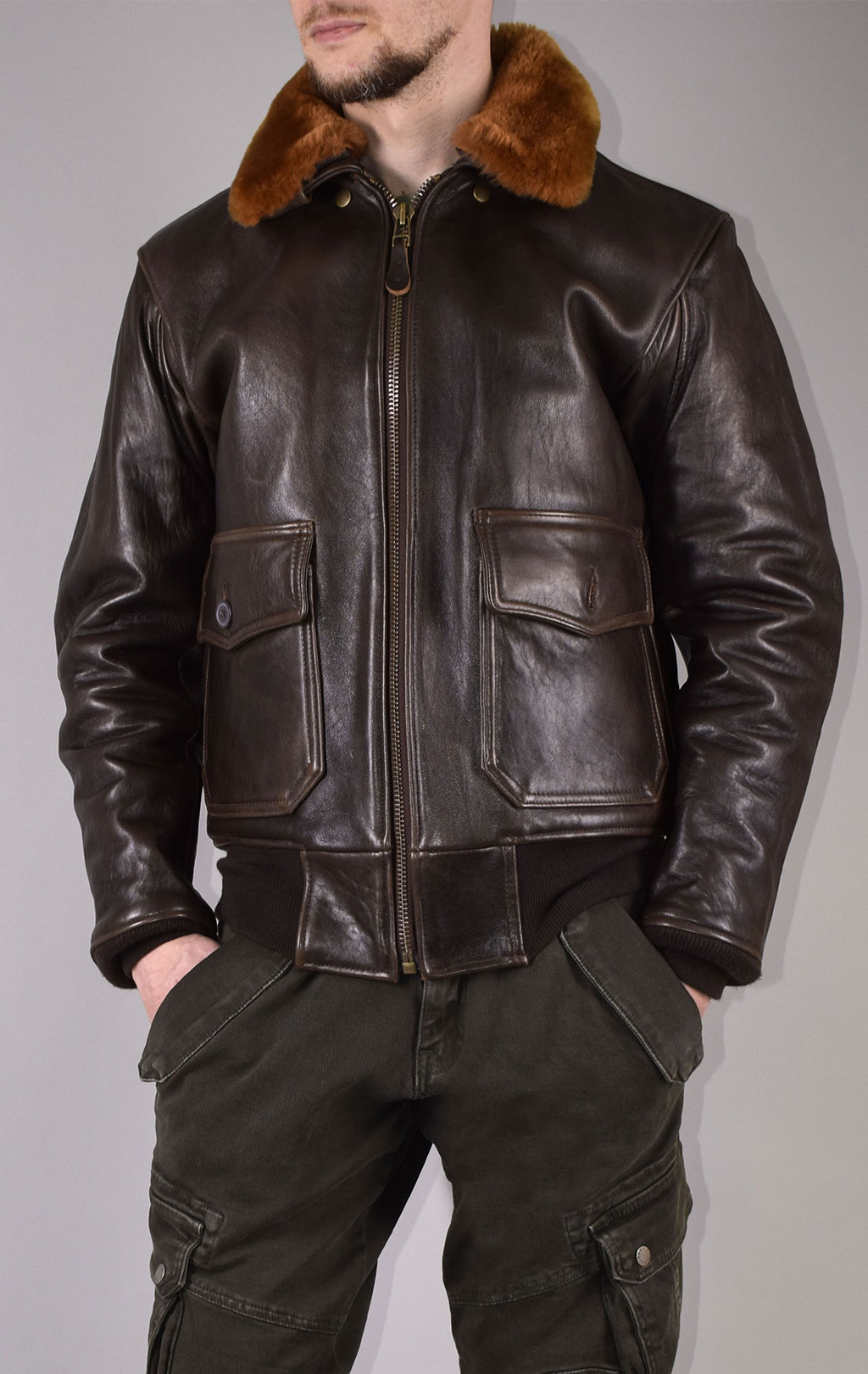 Куртка-пилот COCKPIT NAVY G-1 big size кожа brown (Z201035) 
