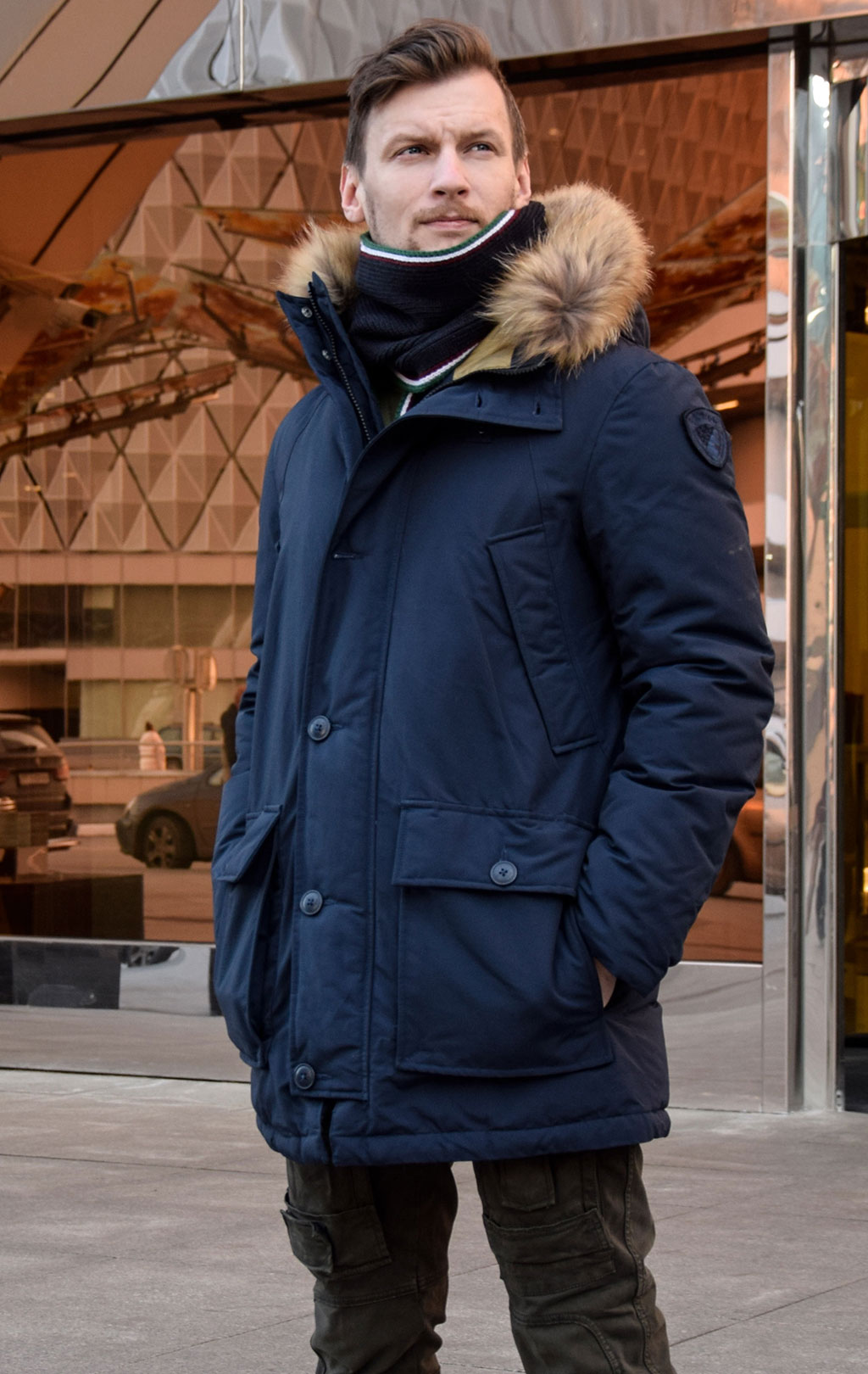 Куртка-аляска пуховая BLAUER RAINCOAT LONG FW 19/20 натур. мех dark blue (005565) 