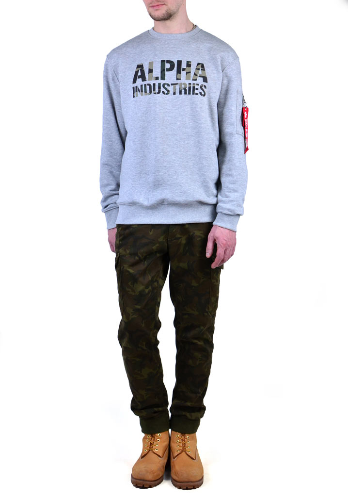 Свитшот ALPHA INDUSTRIES CAMO PRINT grey heather/woodland 