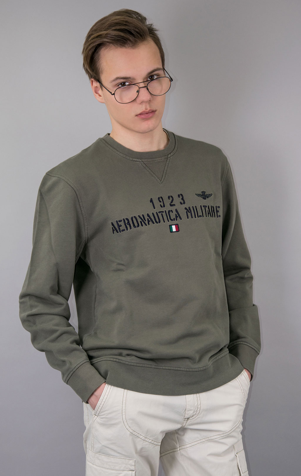 Свитшот AERONAUTICA MILITARE SS 23/TR verde militare (FE 1746) 