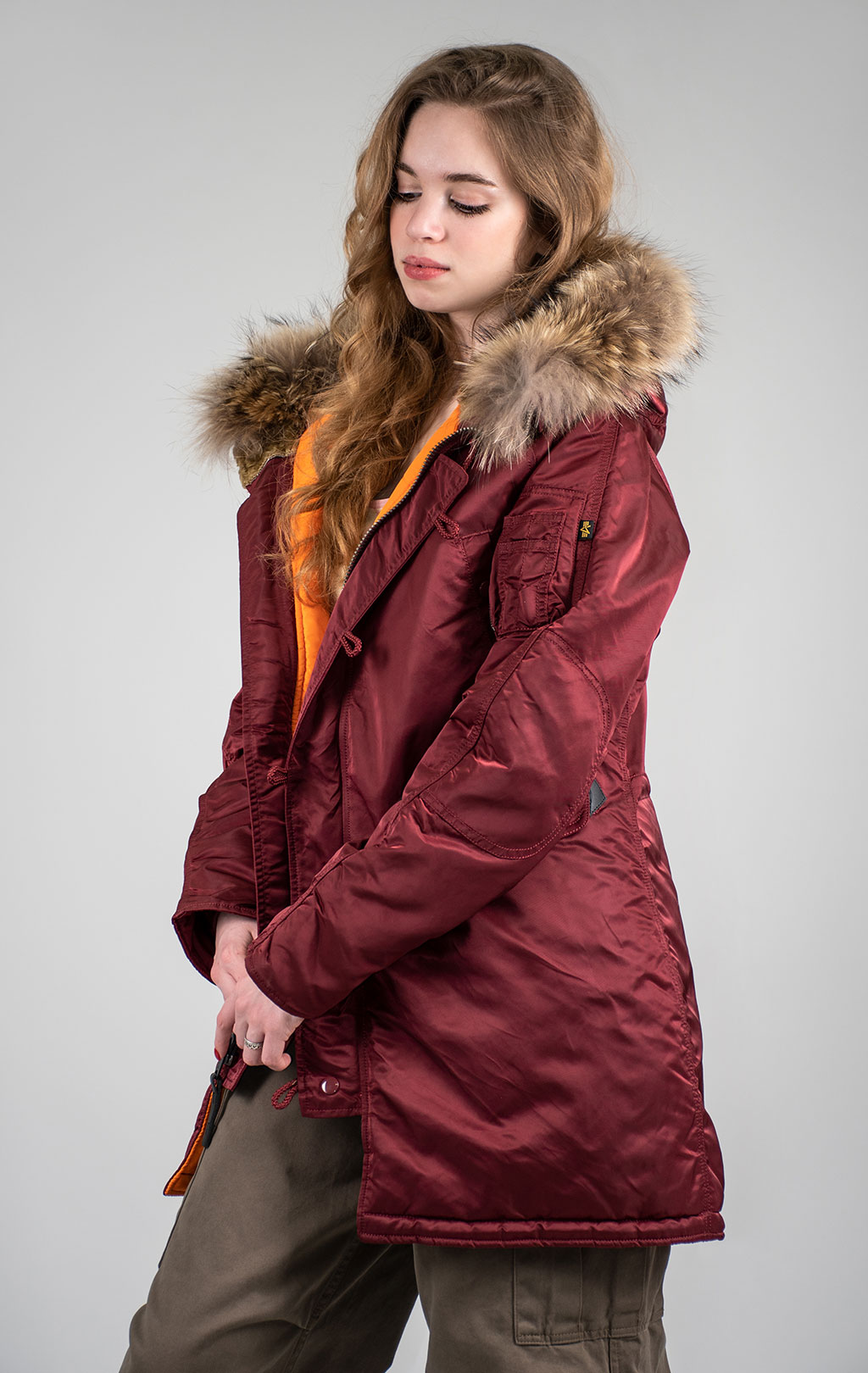 Женская аляска ALPHA INDUSTRIES VF 59 N-3B натур. мех burgundy 