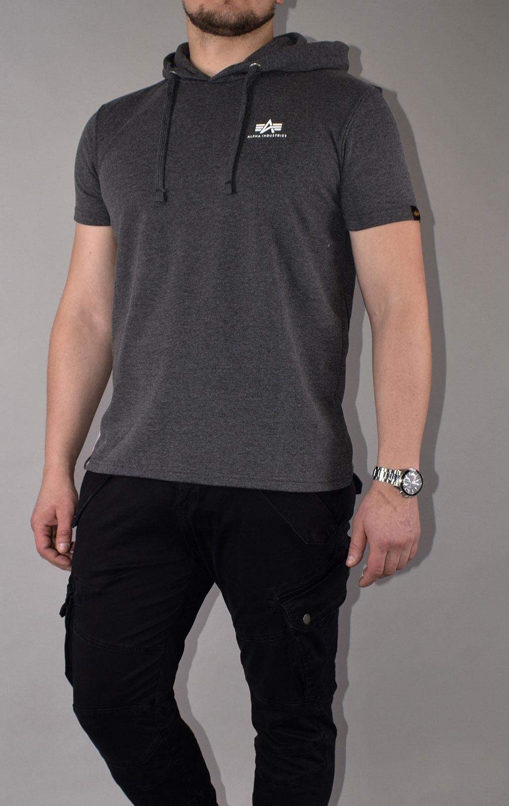 Футболка с капюшоном ALPHA INDUSTRIES BASIC T SMALL LOGO charcoal heather 