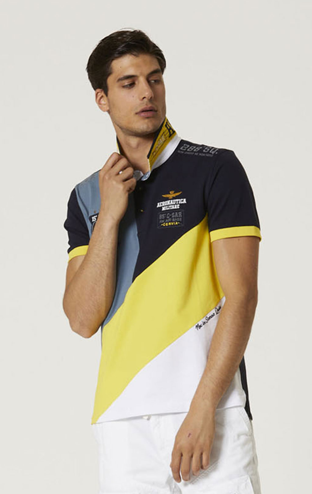 Футболка-поло AERONAUTICA MILITARE SS 23/TR avio/blue navy/giallo/off white (PO 1688) 