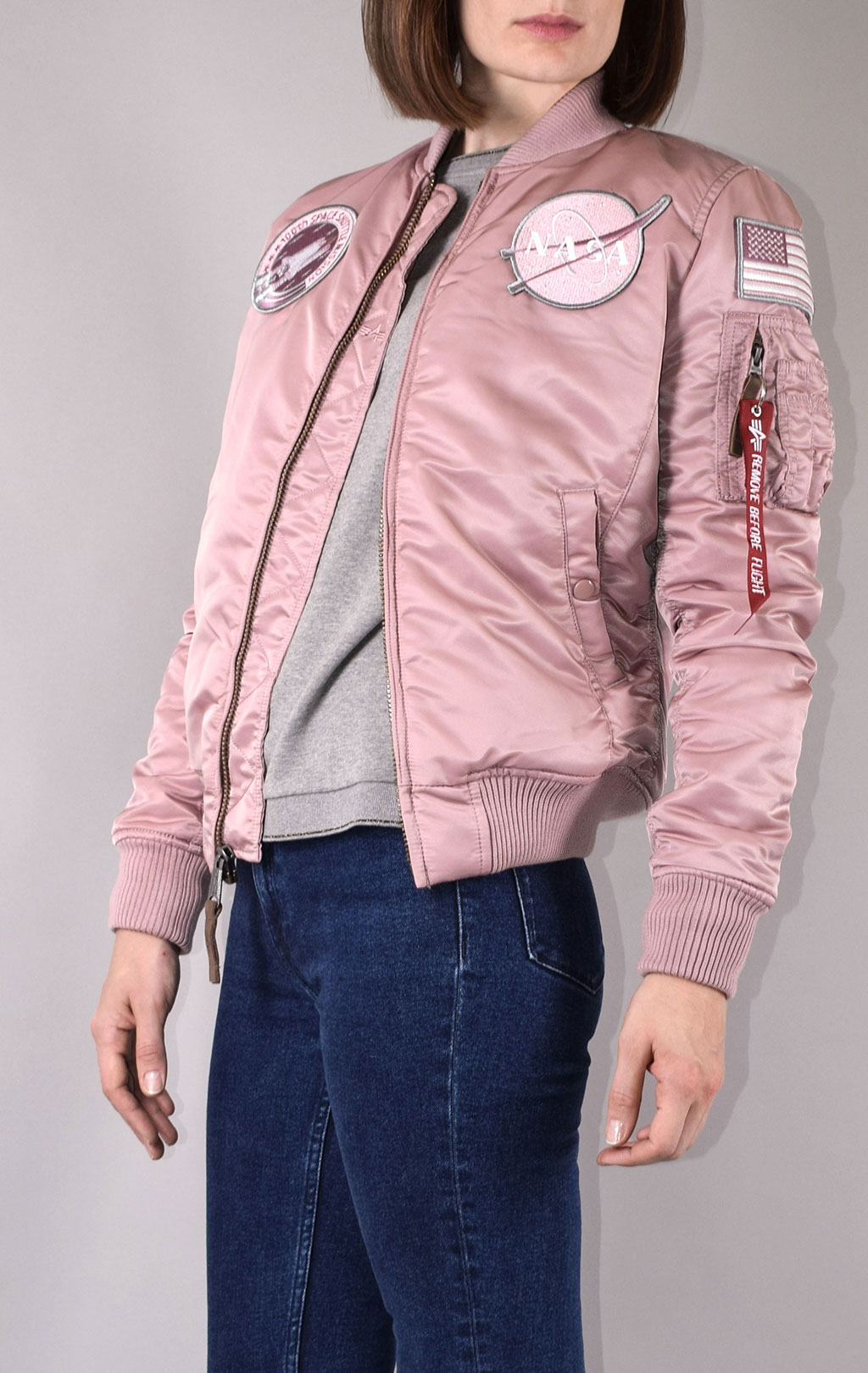 Женская куртка-бомбер лётная ALPHA INDUSTRIES VF NASA MA-1 silver pink 