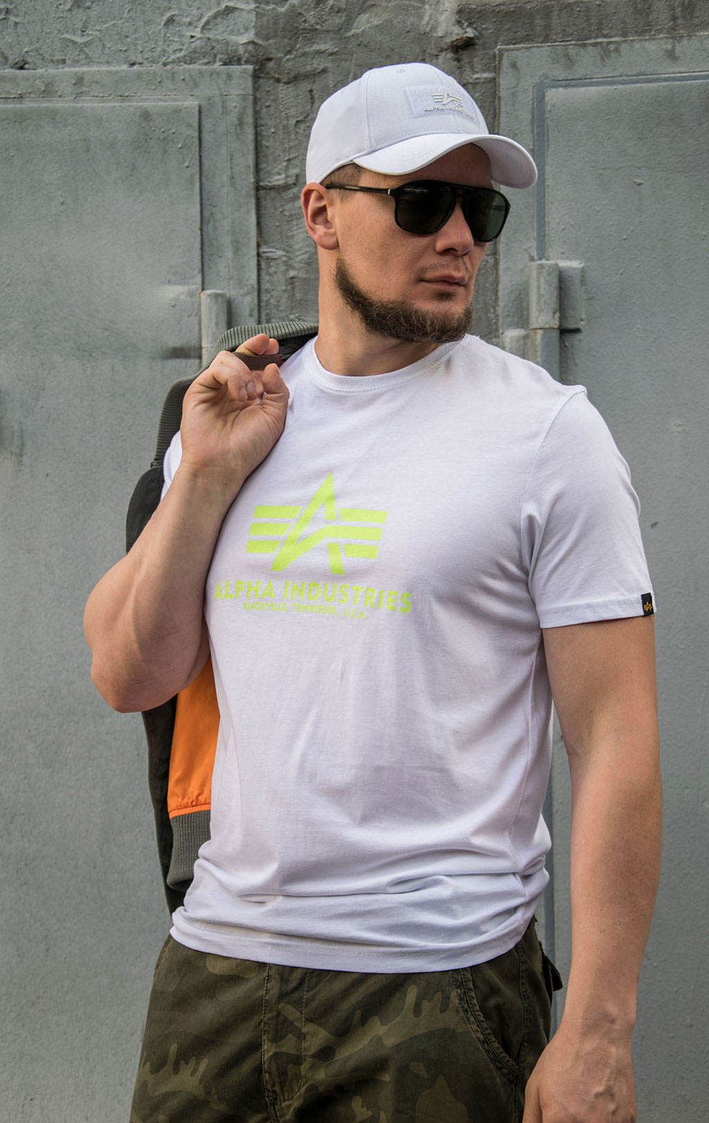 Футболка ALPHA INDUSTRIES BASIC T big size white/neon yellow 