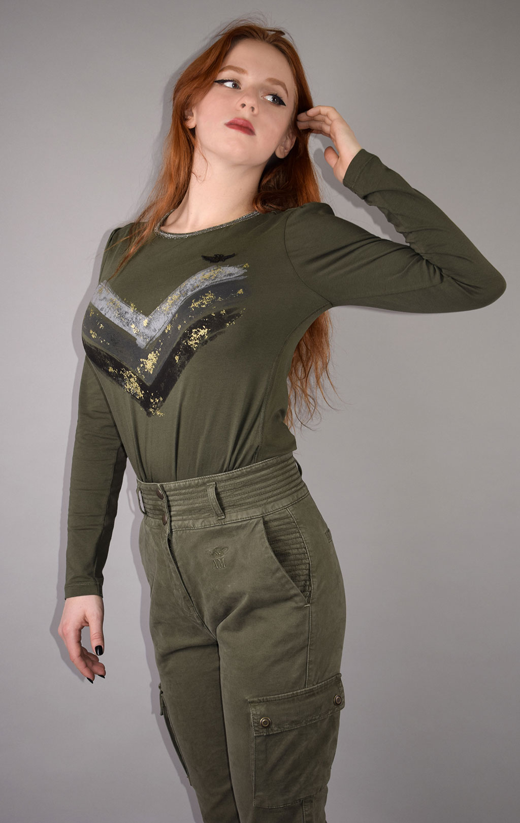 Женский лонгслив AERONAUTICA MILITARE FW 20/21/PT verde militare (TS 1799) 