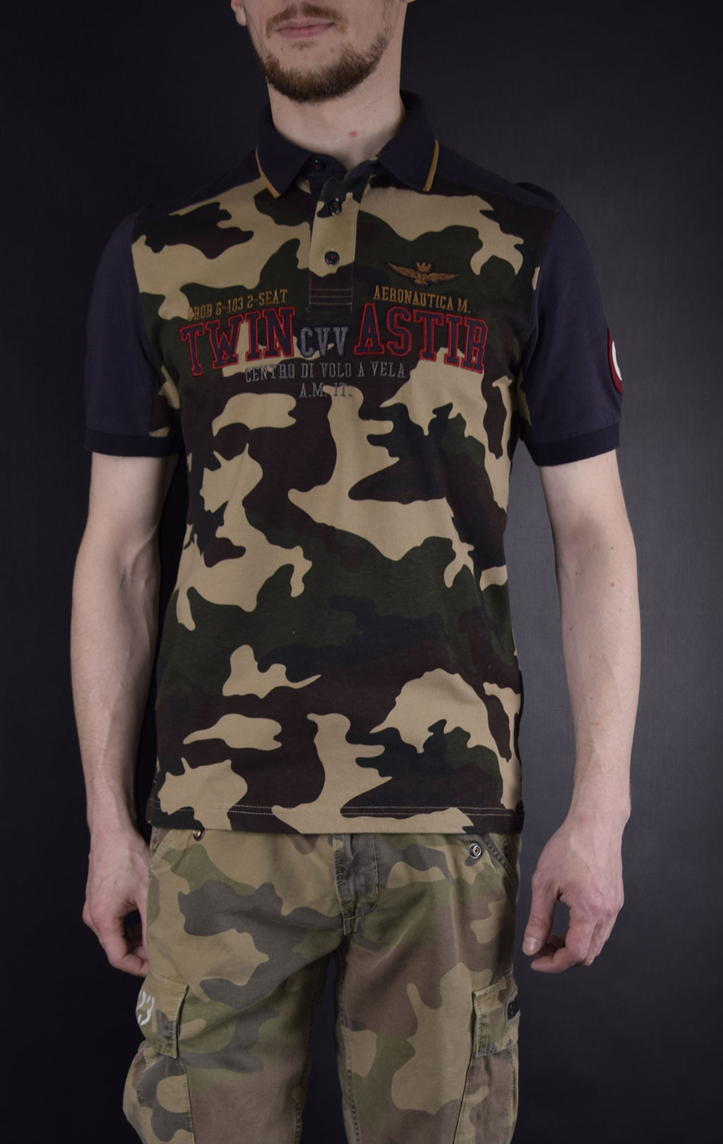 Футболка-поло AERONAUTICA MILITARE SS19 blue navy/camouflage (PO 1339) 