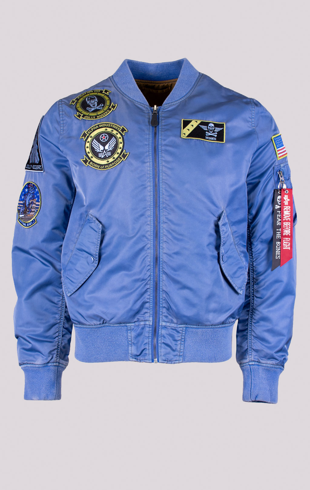 Ветровка-бомбер ALPHA INDUSTRIES L-2B FEAR THE BONES BATTLEWASH FW 21 m light navy 