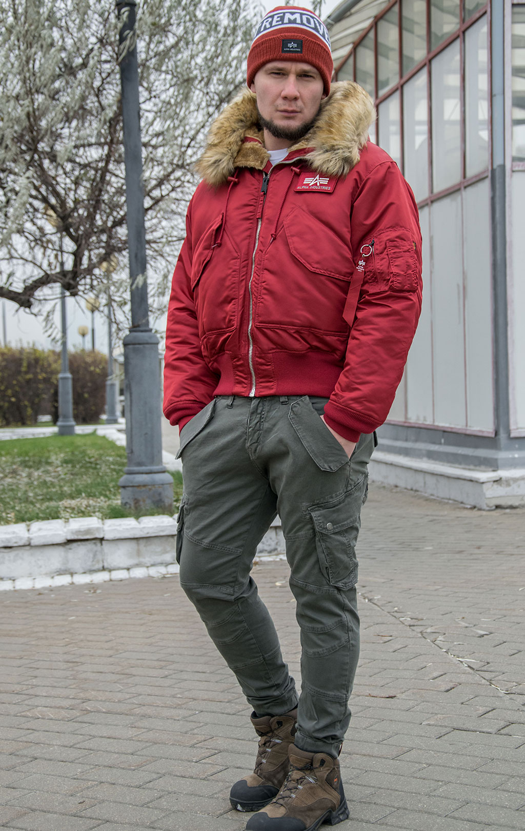Аляска короткая ALPHA INDUSTRIES HOODED CUSTOM 45P commander red 