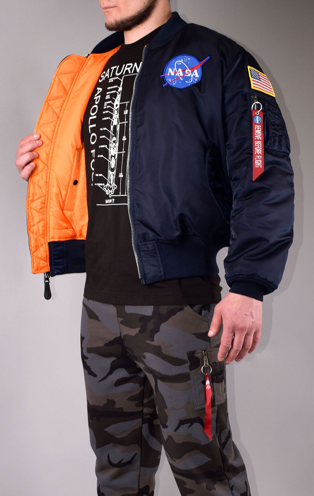 Бомбер ALPHA INDUSTRIES NASA big size MA-1 original fit rep. blue 