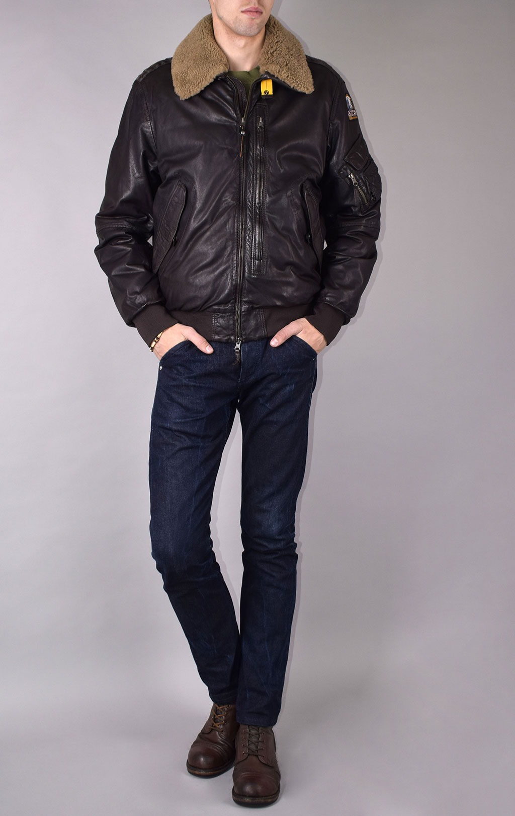 Куртка-пилот PARAJUMPERS JOSH LEATHER кожа FW 19/20 dark brown 