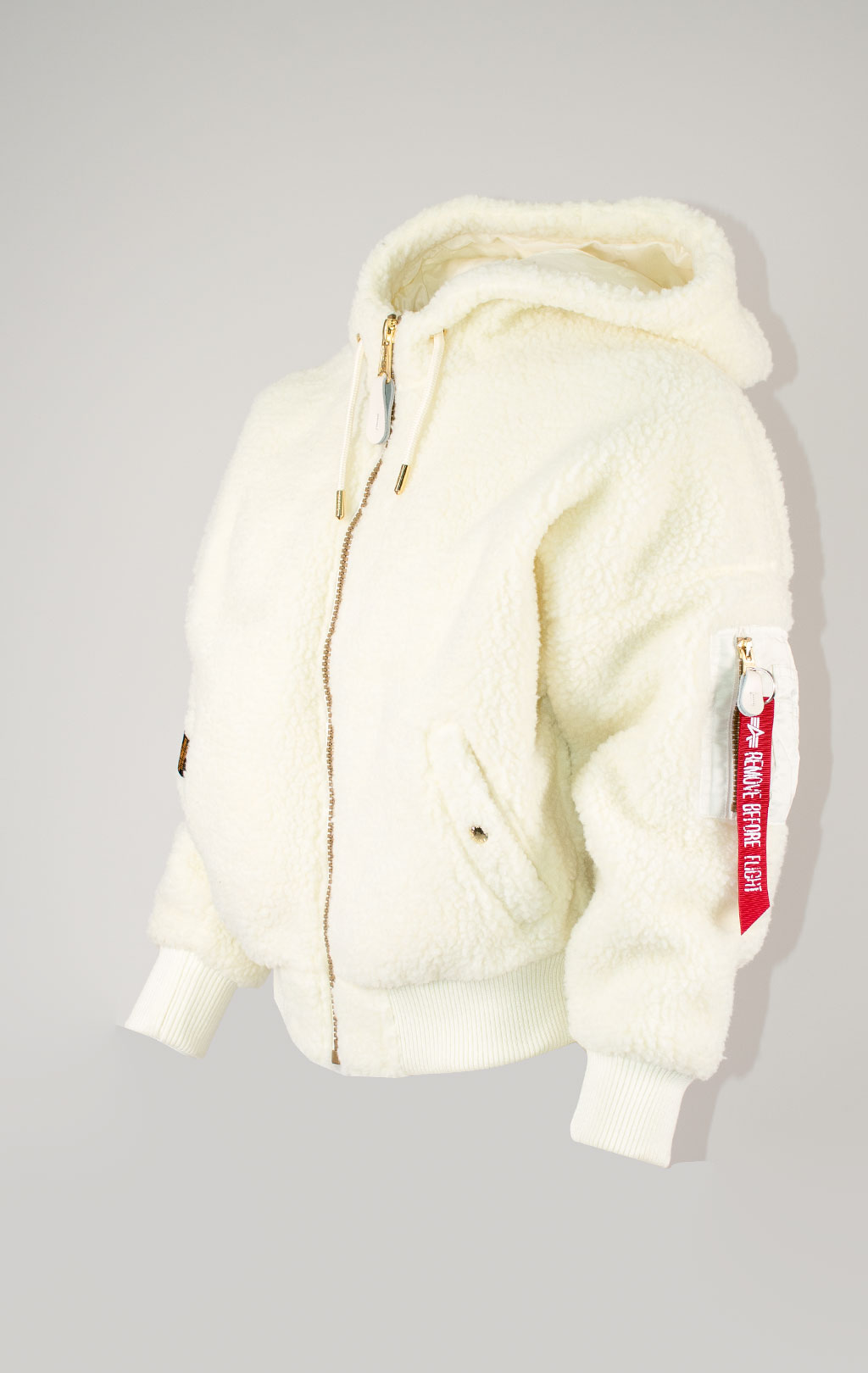 Женская куртка-бомбер лётная ALPHA INDUSTRIES MA-1 OS HOODED TEDDY off white 