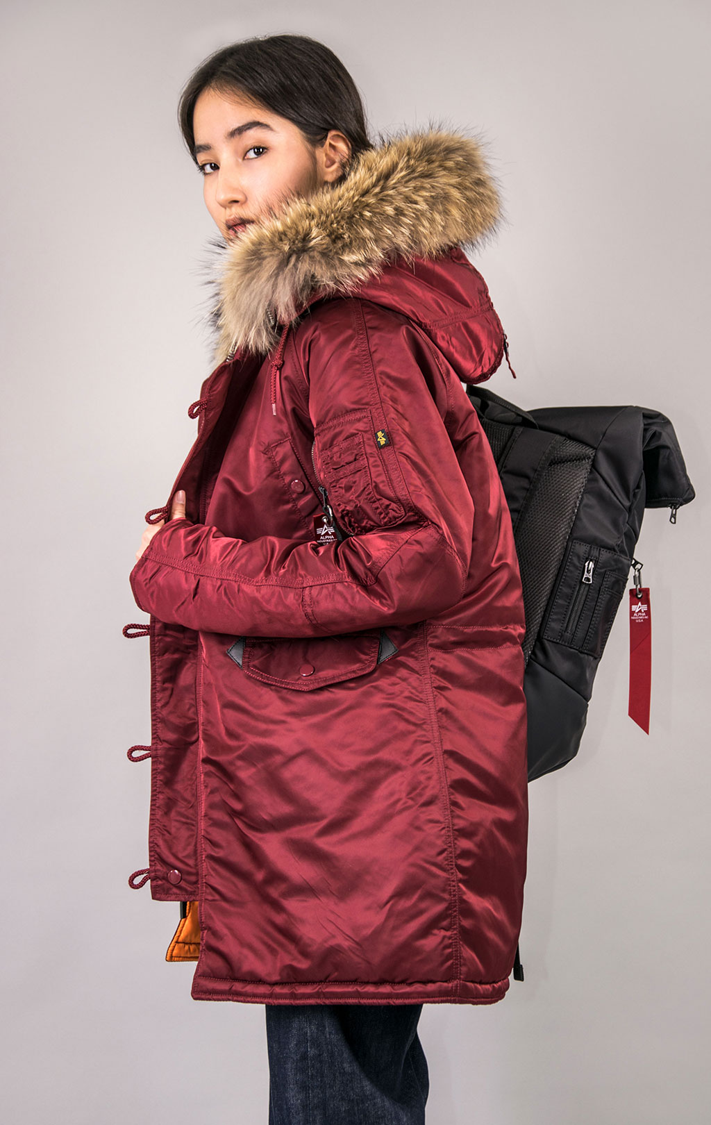 Женская аляска ALPHA INDUSTRIES CLASSIC N-3B original fit натур. мех FW 21 m commander red 