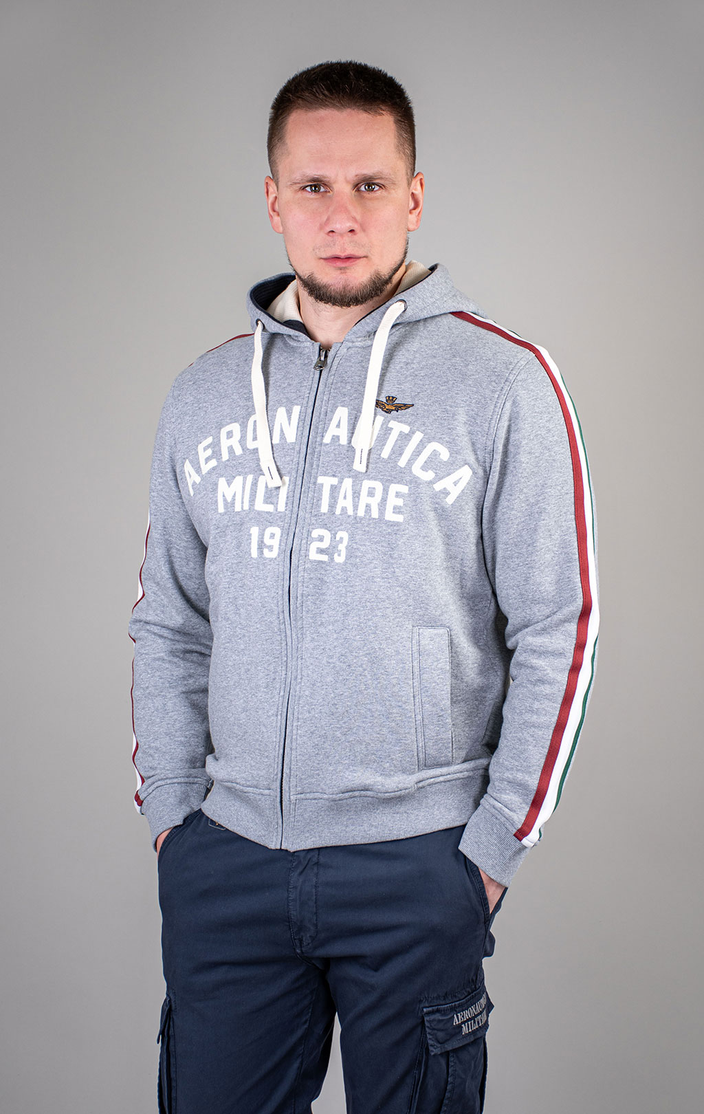 Толстовка с капюшоном AERONAUTICA MILITARE SS 26/BD grigio melange (FE 2070) 