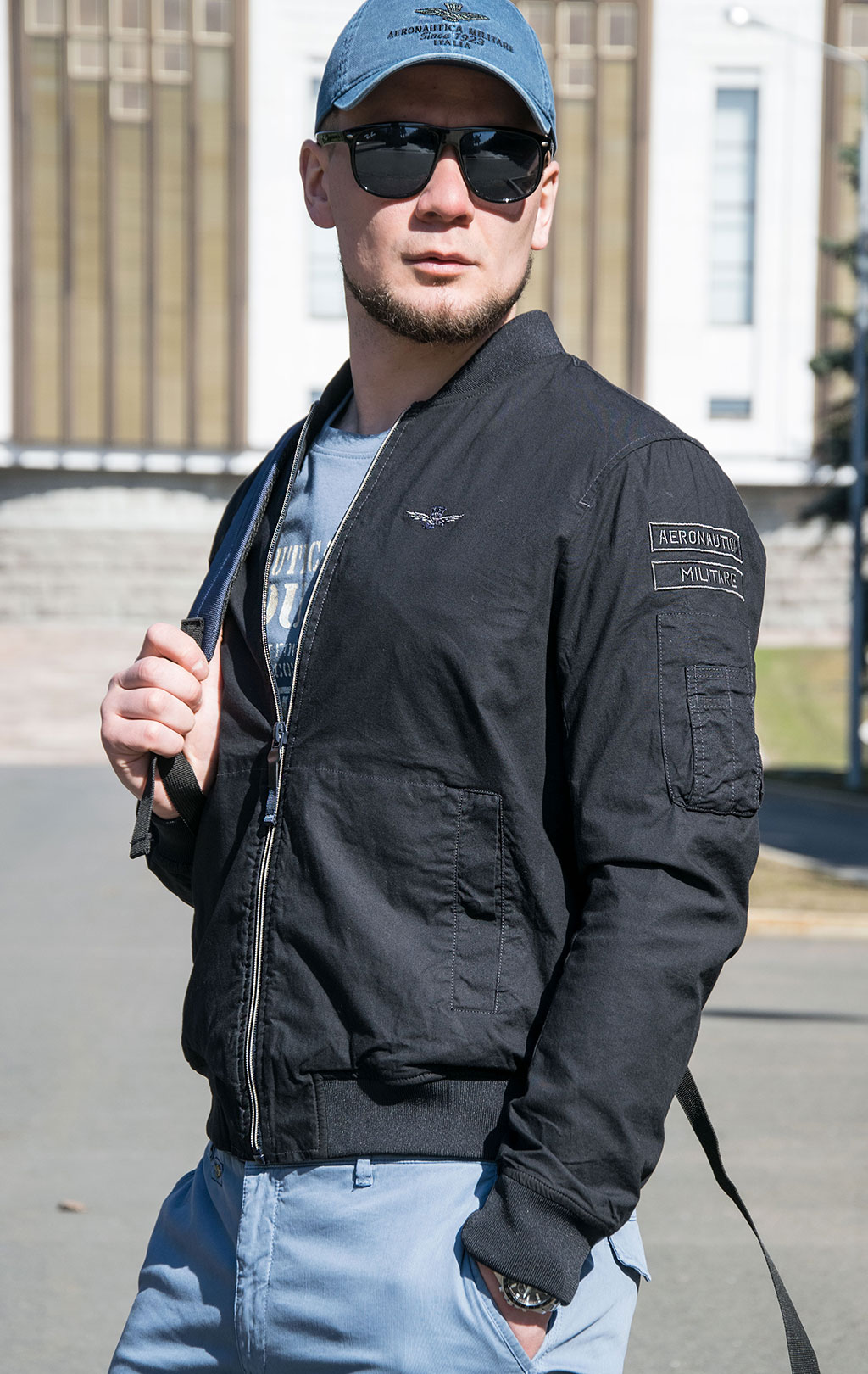 Ветровка-бомбер AERONAUTICA MILITARE big size SS 23 m/TR blue black (AB 2089) 