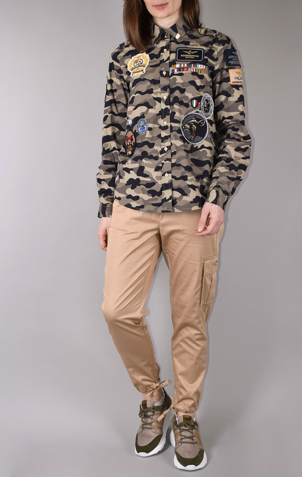 Женская рубашка AERONAUTICA MILITARE SS 20/IN camouflage verde militare (CA 1152) 