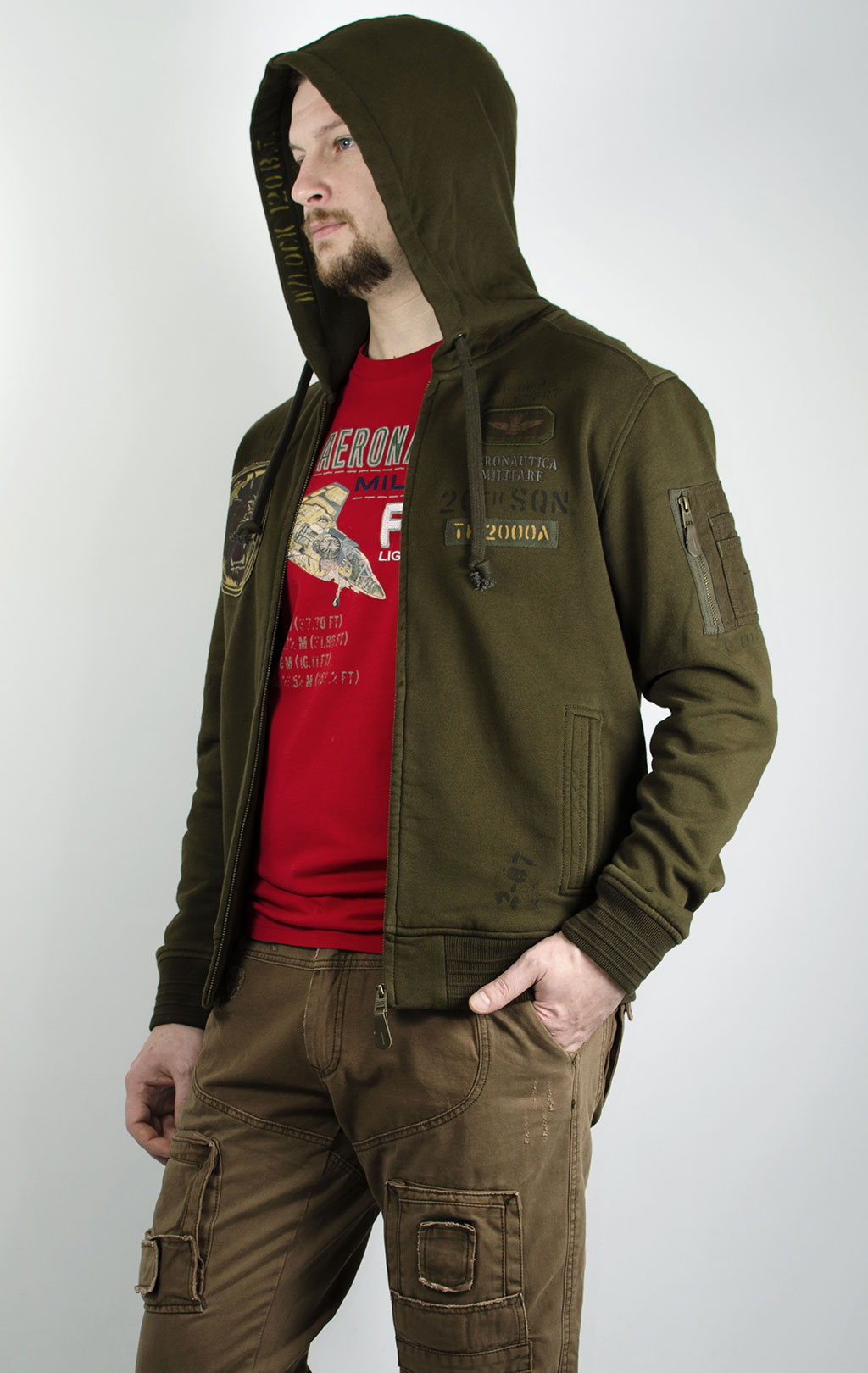 Толстовка с капюшоном AERONAUTICA MILITARE verde militare (FE 1209) 