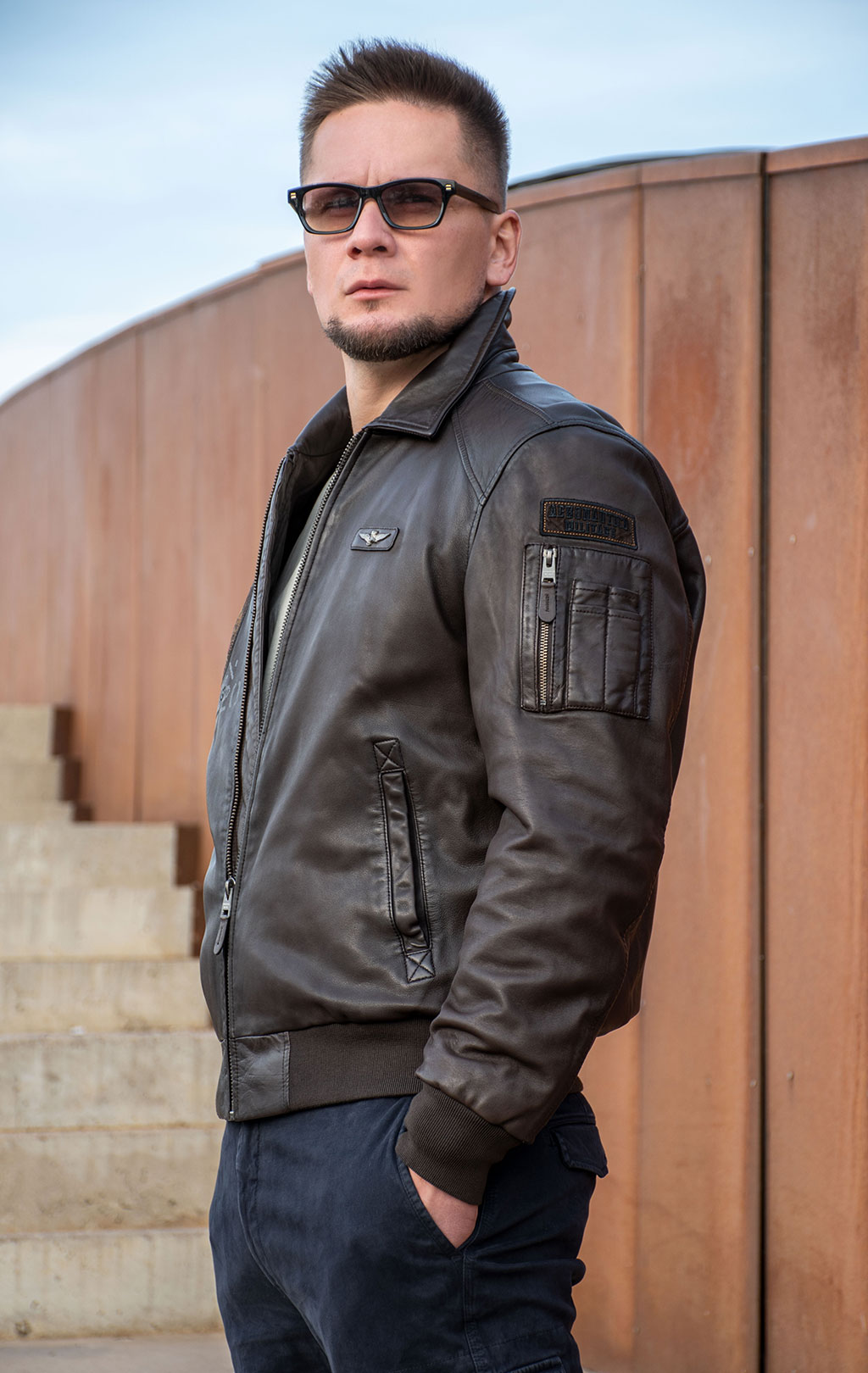 Куртка-пилот AERONAUTICA MILITARE big size кожа FW 24/25/IN marrone (PN 950) 