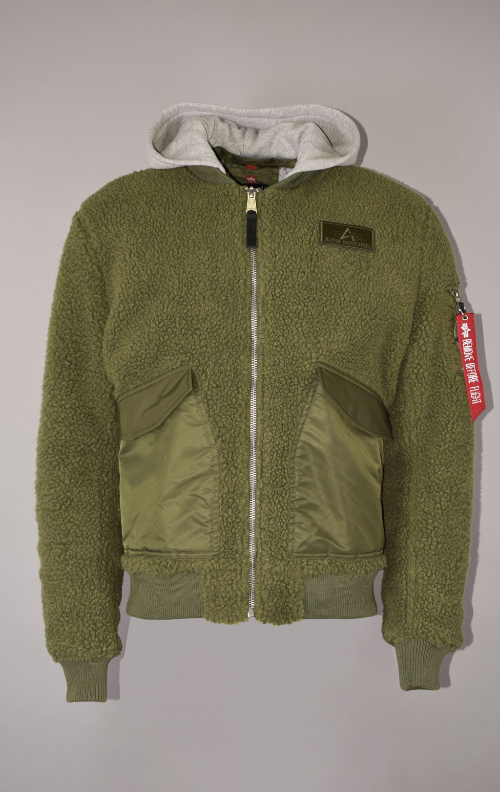 Куртка летная ALPHA INDUSTRIES ZIP HOODY TEDDY CWU sage green 