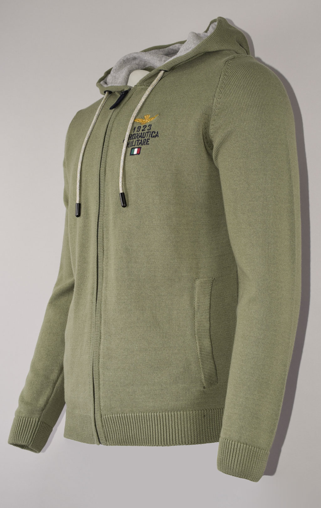 Свитер с капюшоном AERONAUTICA MILITARE big size SS 23/BG verde militare (MA 1422) 