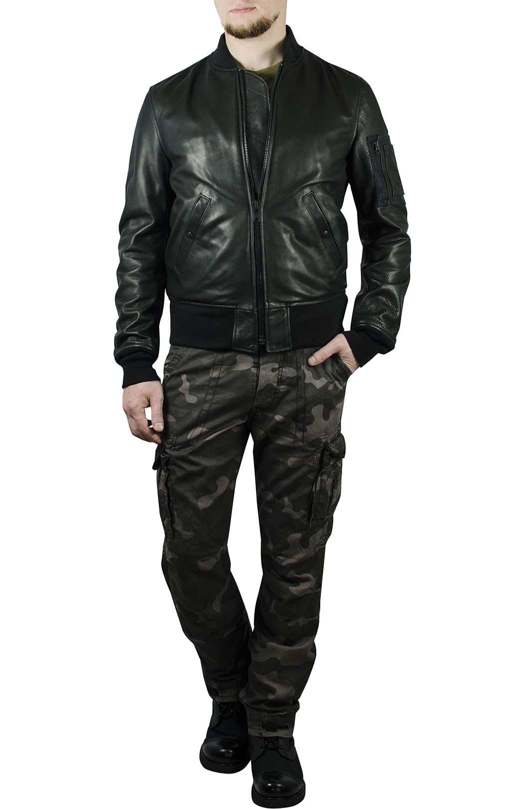 Куртка-бомбер SCHOTT NYC MA-1 BOMBER JCT Lightweight Natural Pebble Cowhide Leather 27 кожа black (227) 