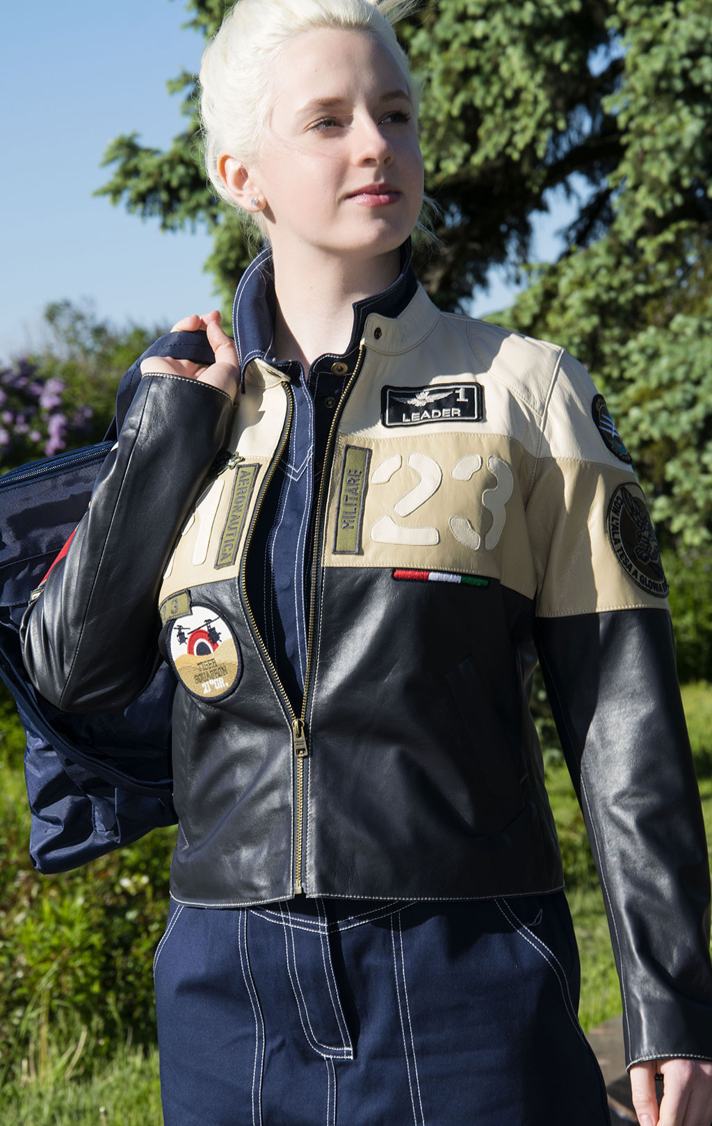 Женская куртка AERONAUTICA MILITARE кожа SS 22 m/IN beige/beige medio/blue navy (PN 6019) 