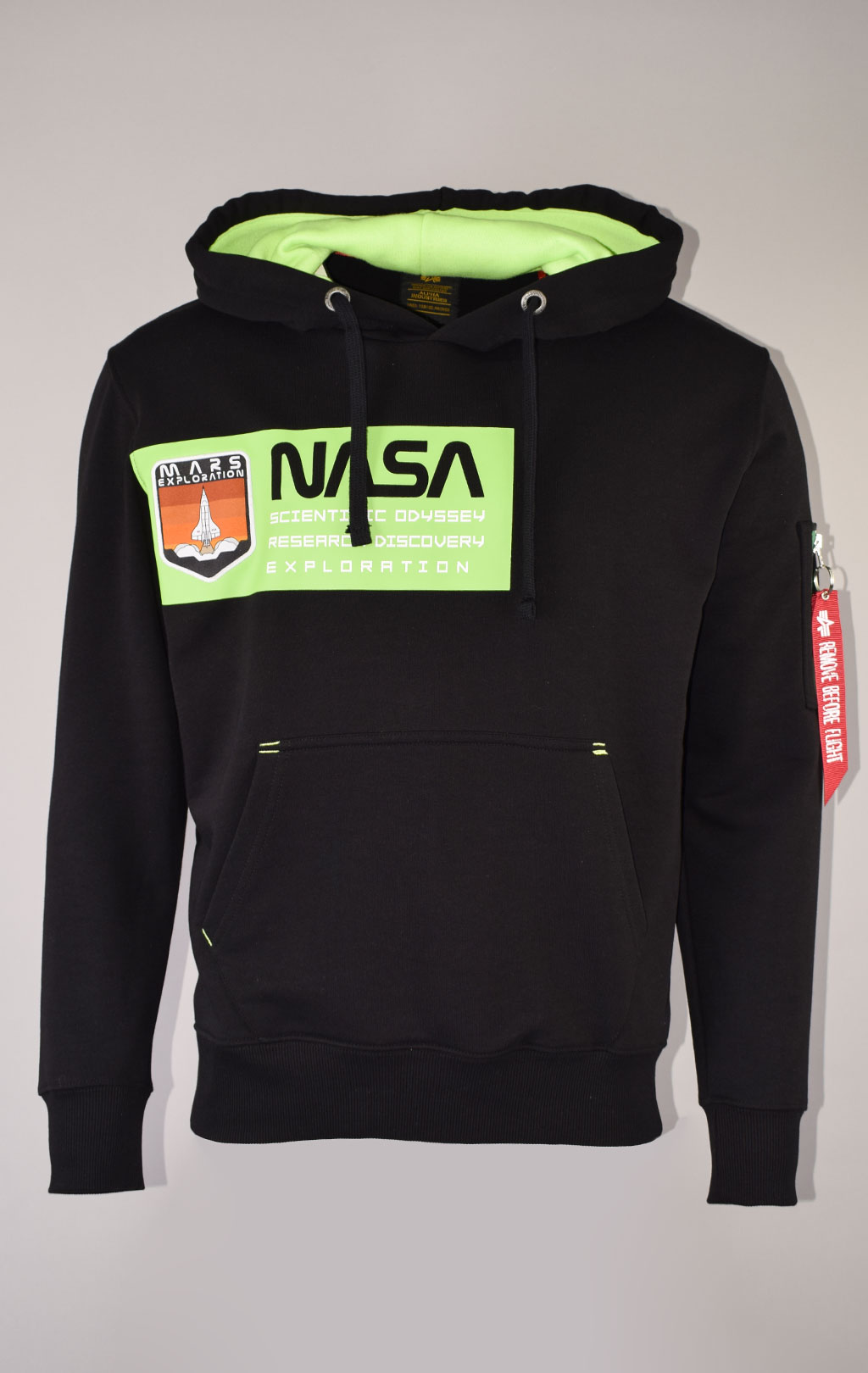 Толстовка ALPHA INDUSTRIES MARS NEON NASA HOODY black/neon green 